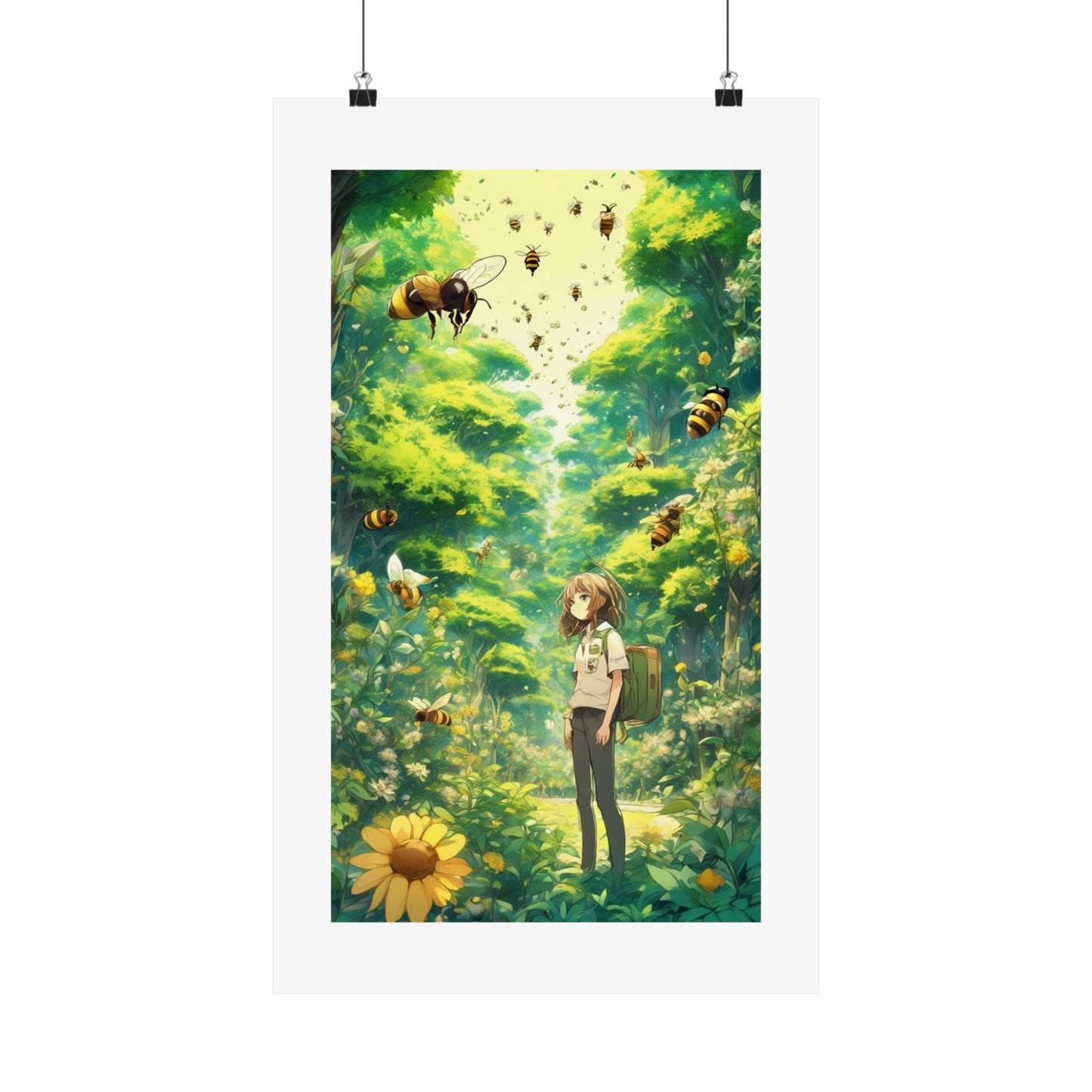 Bee Garden Explorer Anime Nature Art Poster