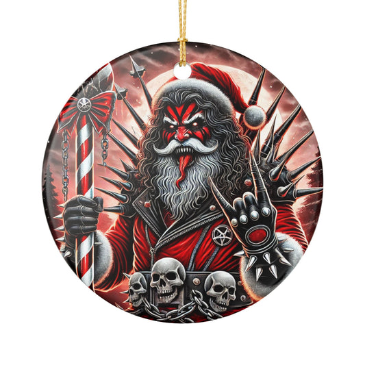 Deathcore Heavy Metal Santa Ceramic Ornament - Funny Christmas Tree Decoration, Holiday Gift, Unique Festive Home Decor (1pc)