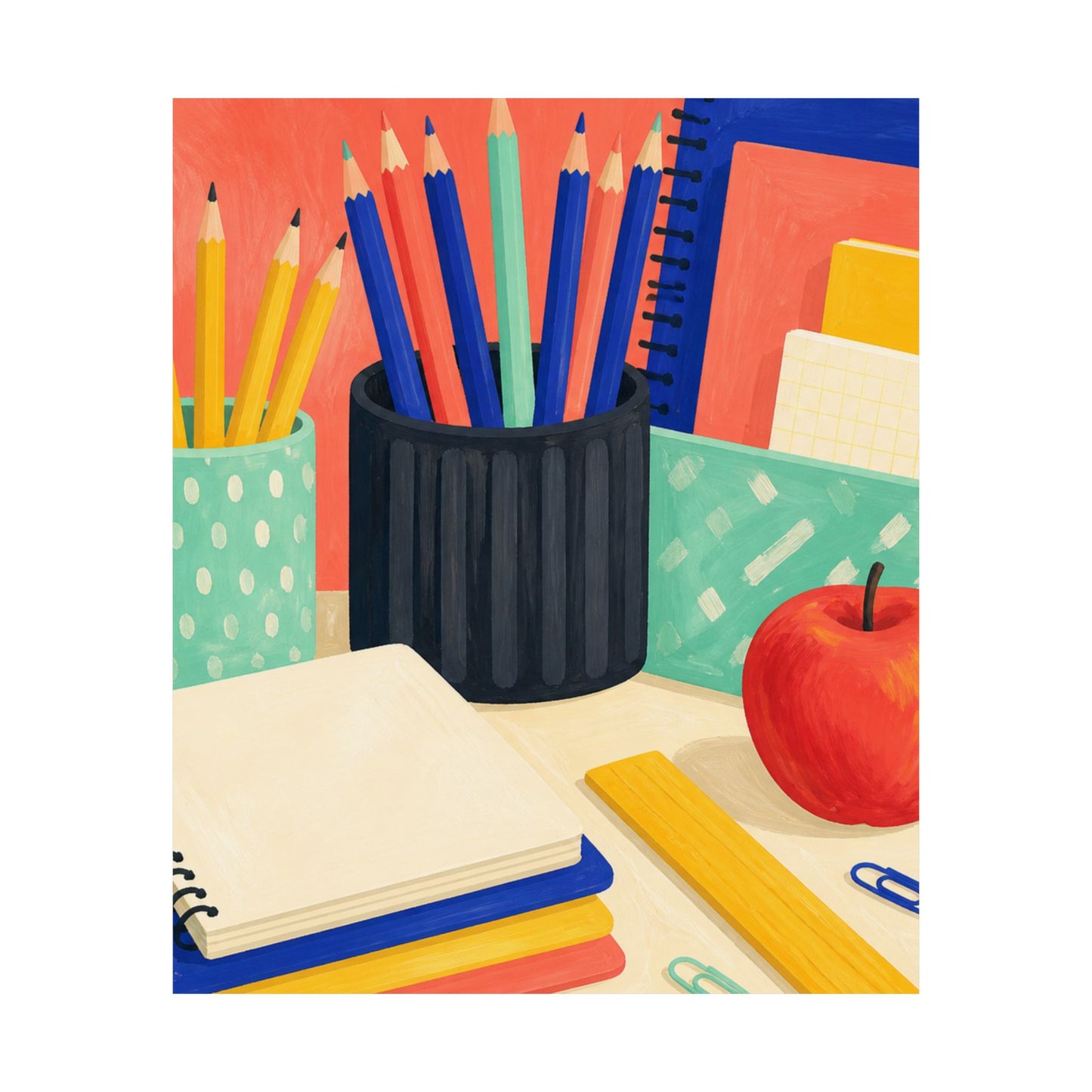 Colorful Teacher Desk Supplies Art Poster