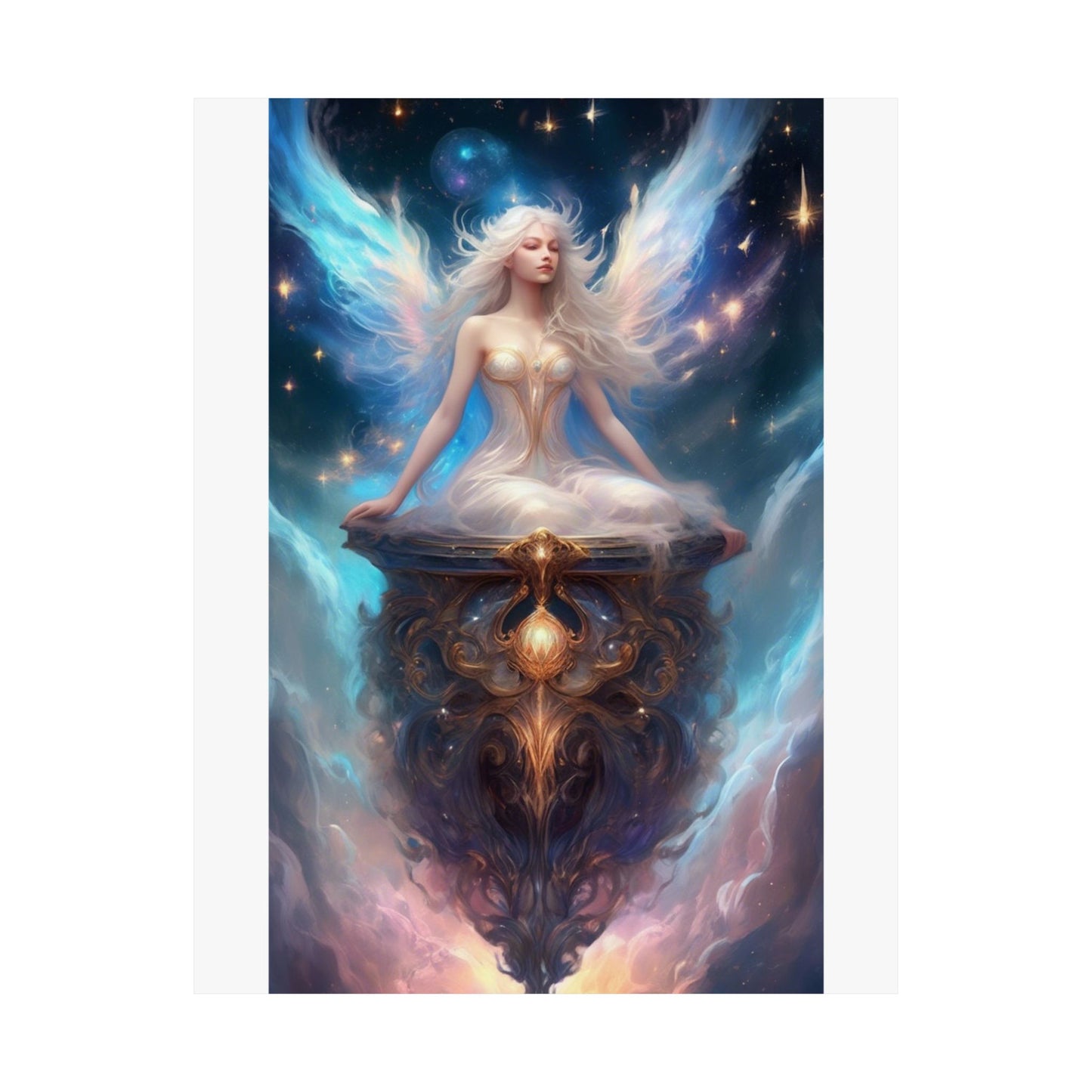 Celestial Winged Meditation Fantasy Portrait Poster
