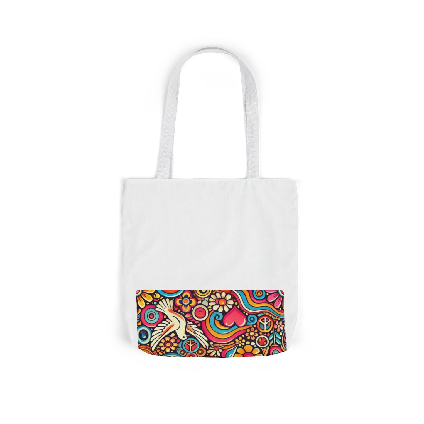 Colorful Peace Floral Pattern Canvas Tote Bag