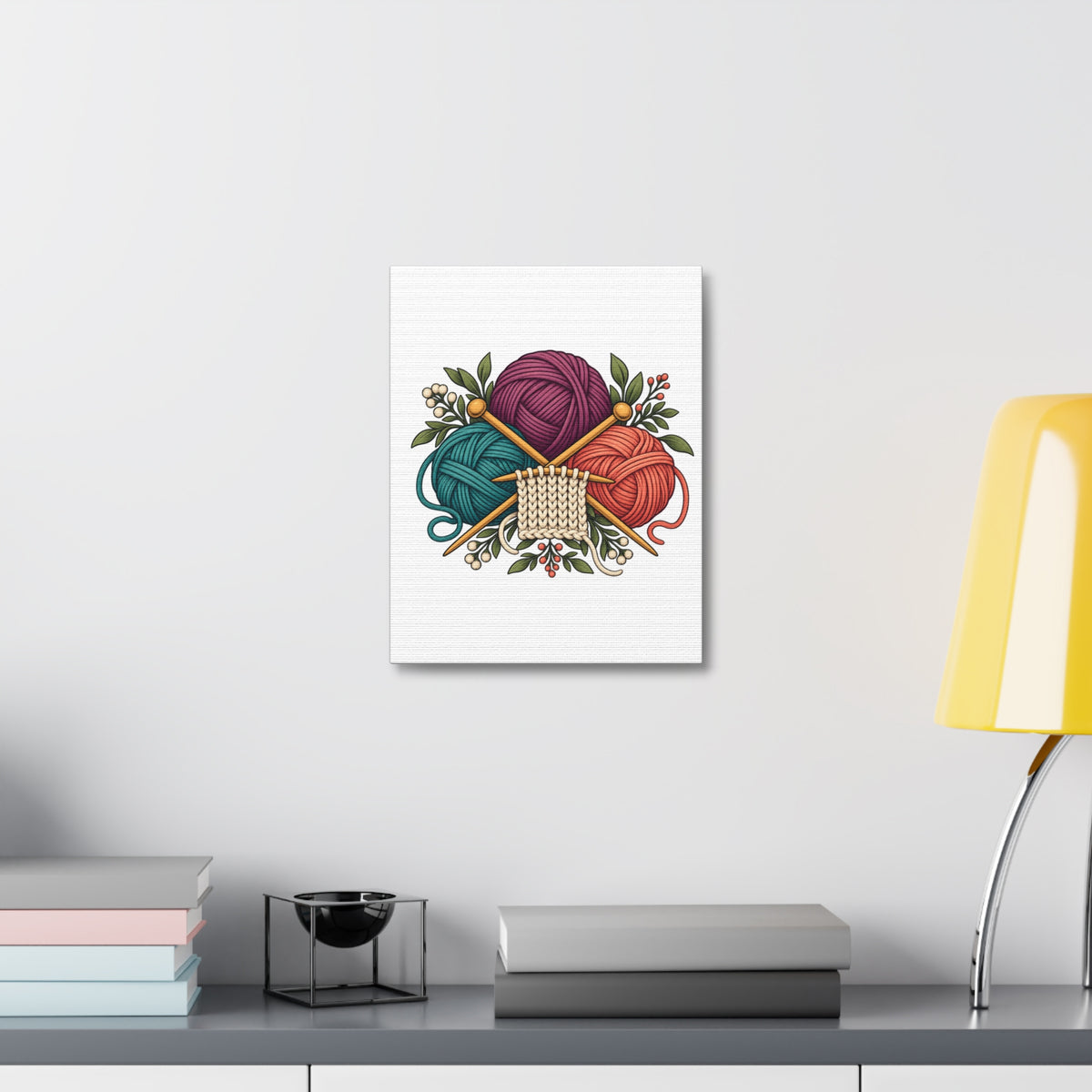 Retro Yarn and Knitting Botanical Art Canvas
