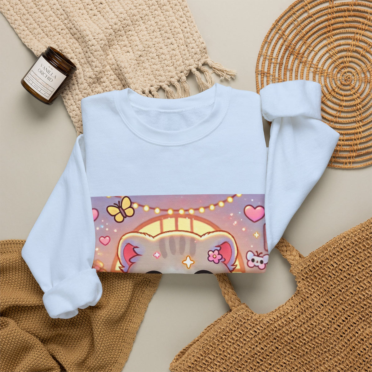 Cozy Kawaii Knitting Cat Pastel Yarn Sweatshirt
