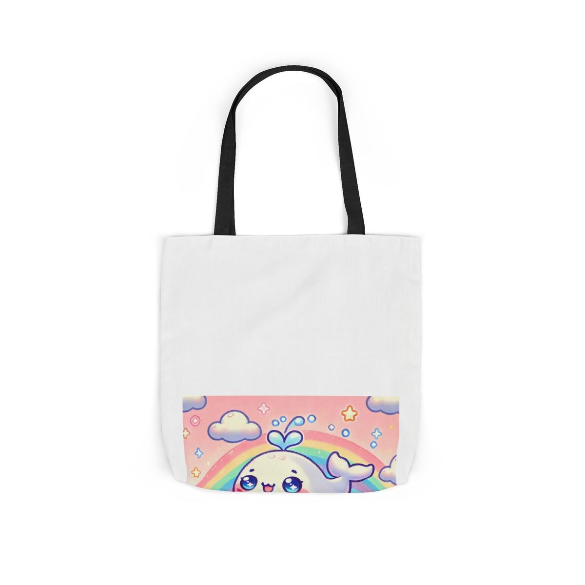 Kawaii Rainbow Whale Pastel Cloud Canvas Tote Bag