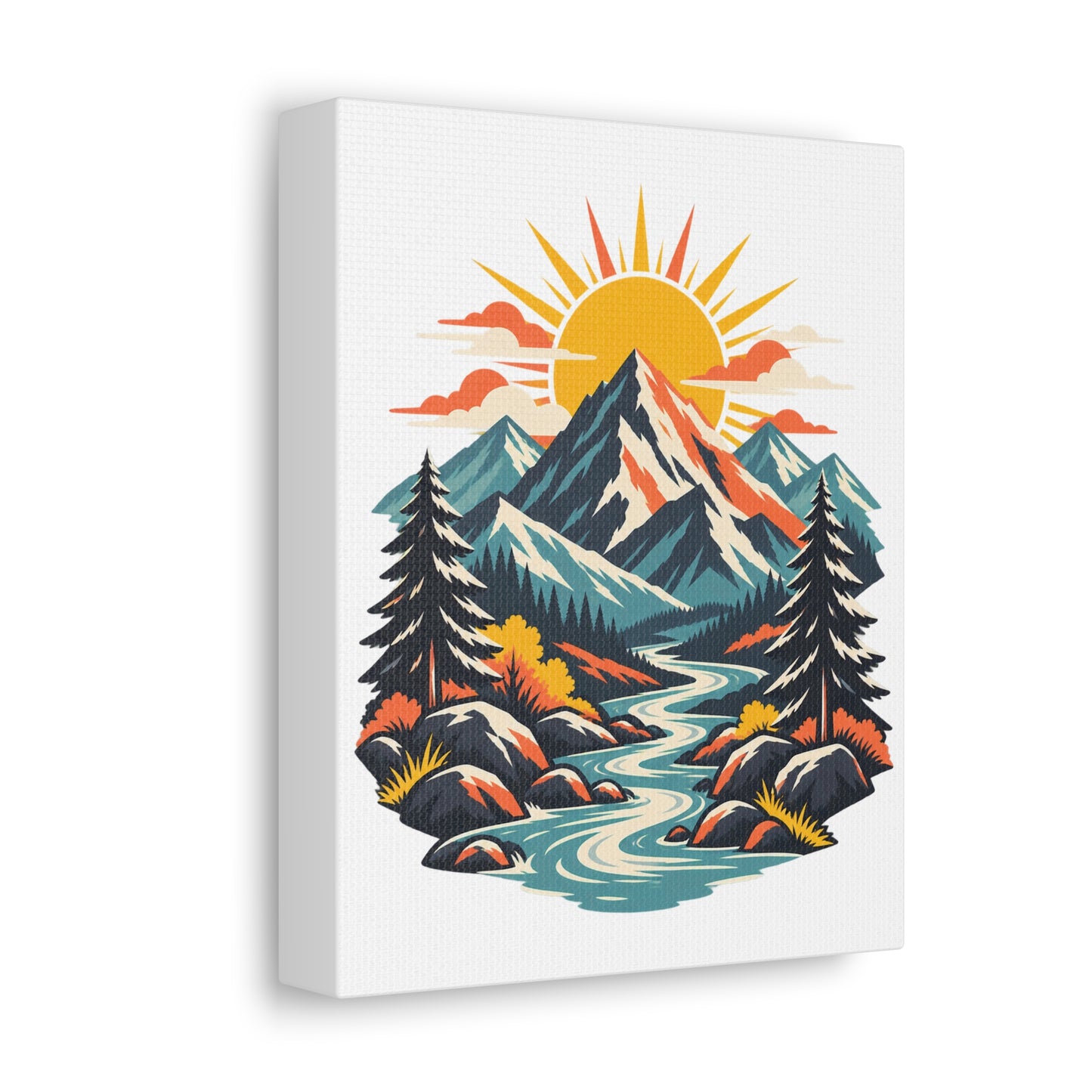 Alpine Sunrise River Mountain Adventure Canvas Wall Art