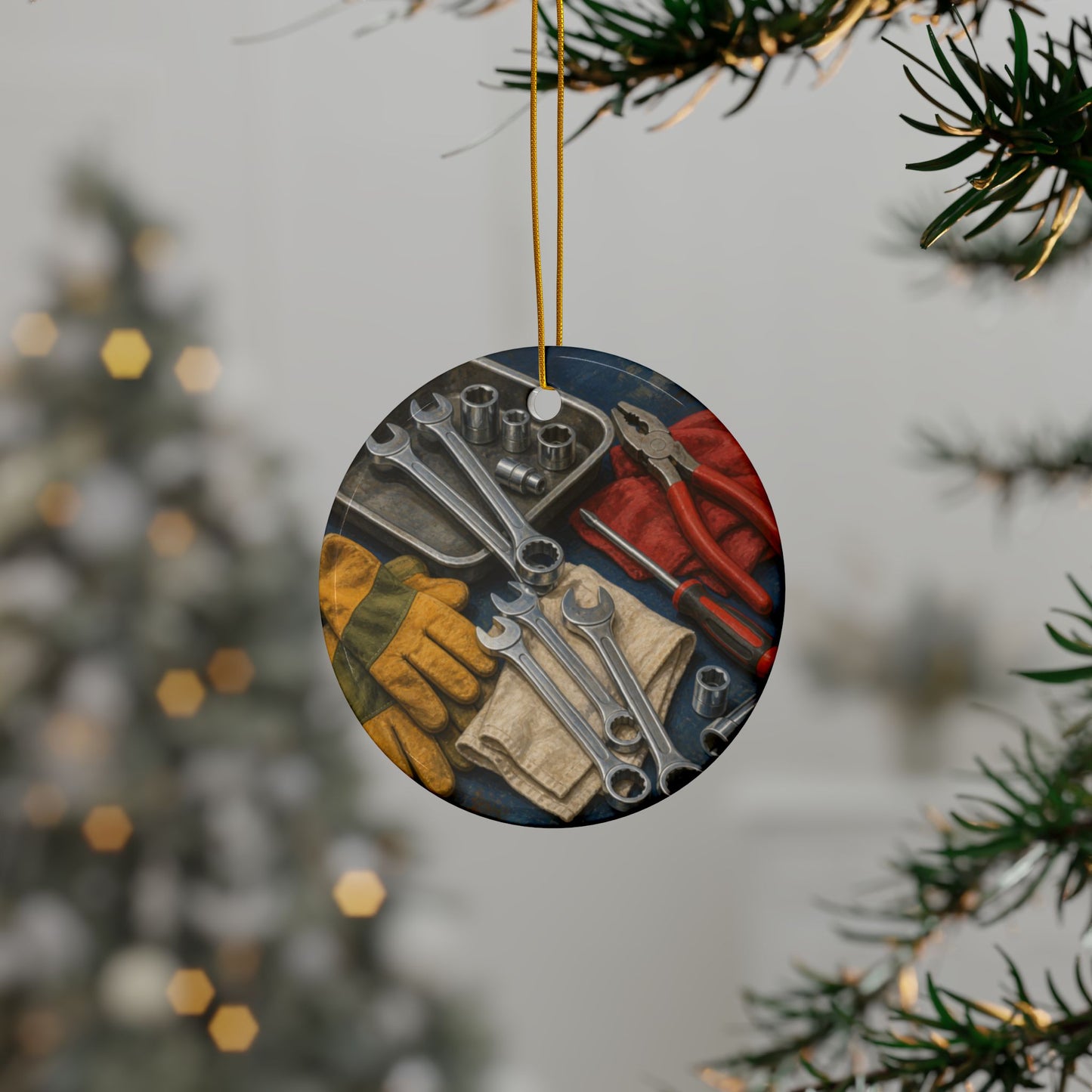 Classic Mechanic Hand Tools Art Ceramic Ornament, Holiday Keepsake and Gift