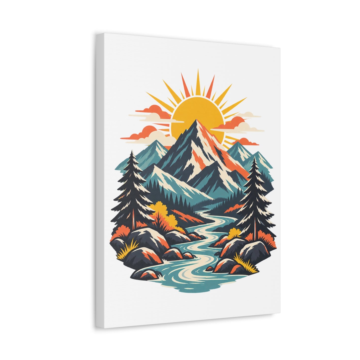 Alpine Sunrise River Mountain Adventure Canvas Wall Art