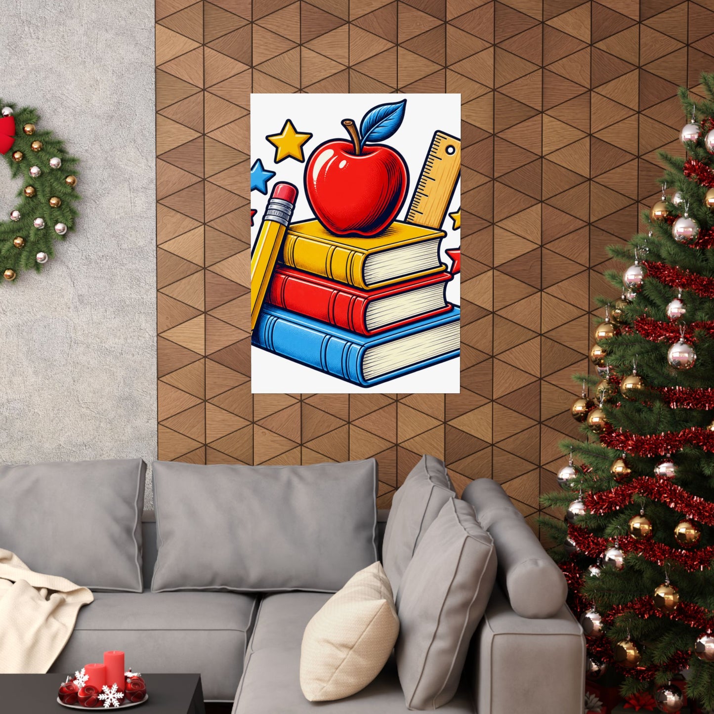 Retro School Books Apple Teacher Appreciation Art Poster