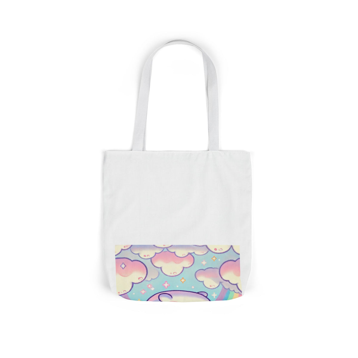 Kawaii Rainbow Whale Pastel Cloud Canvas Tote Bag