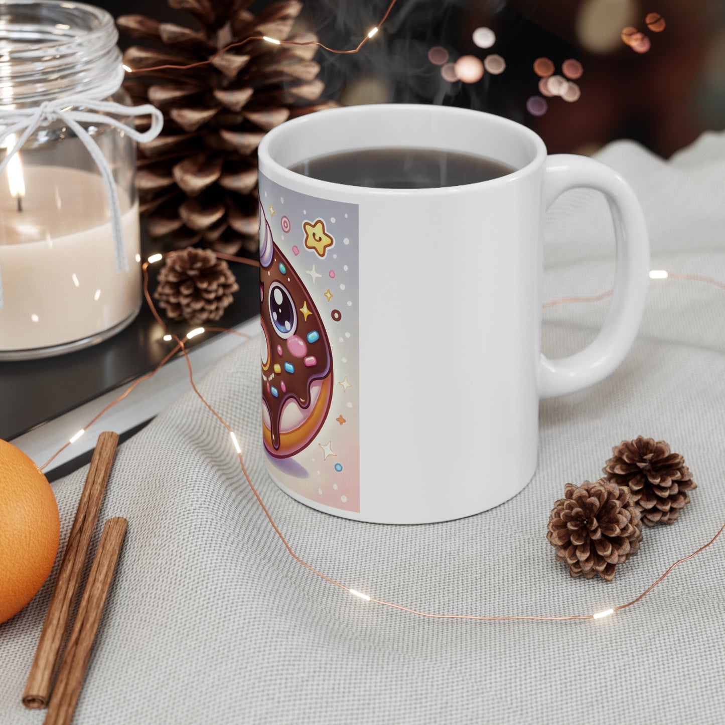 Kawaii Chocolate Donut Cute Dessert Art Coffee Mug