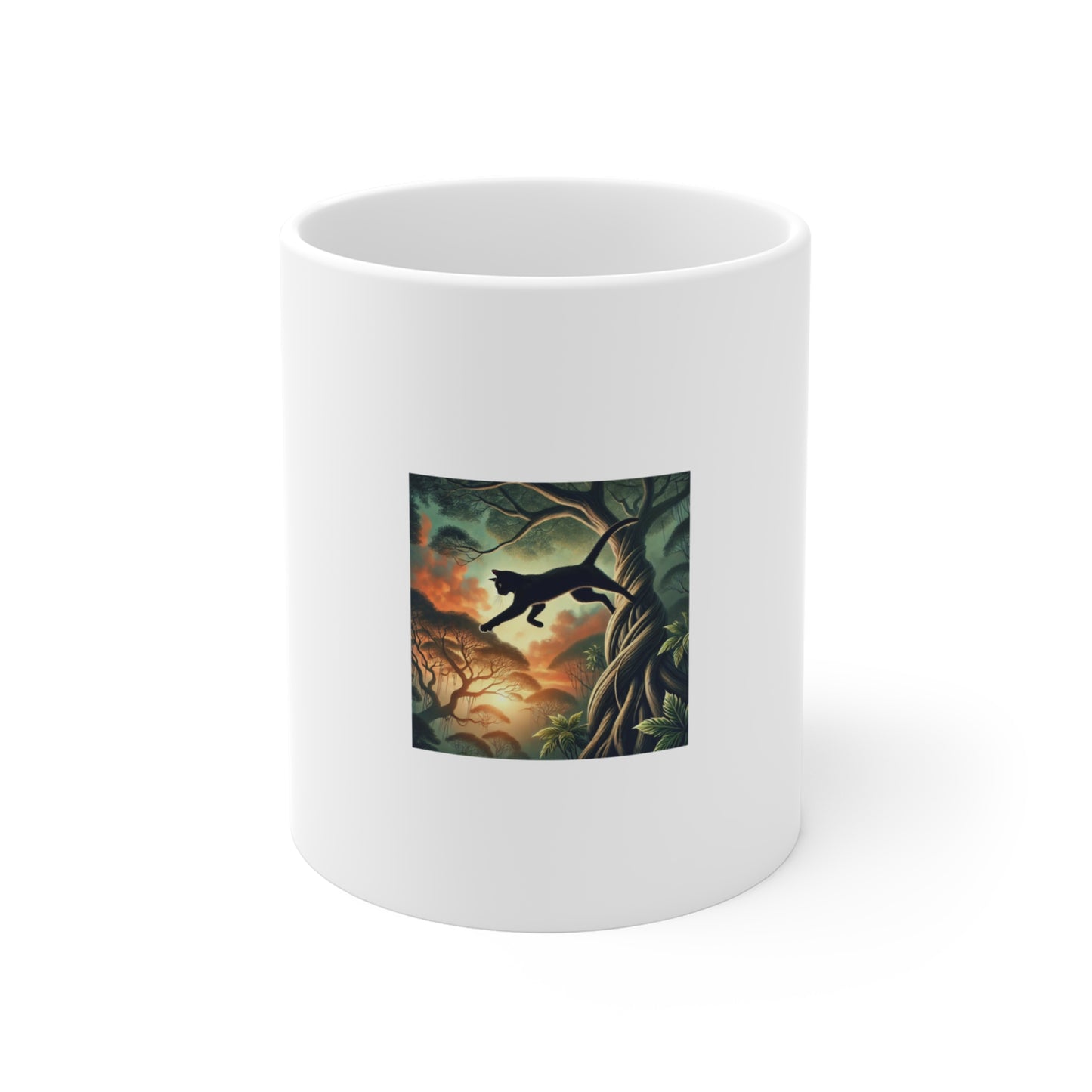 Enchanted Black Cat Forest Coffee Mug Fantasy Cat Lover Gift