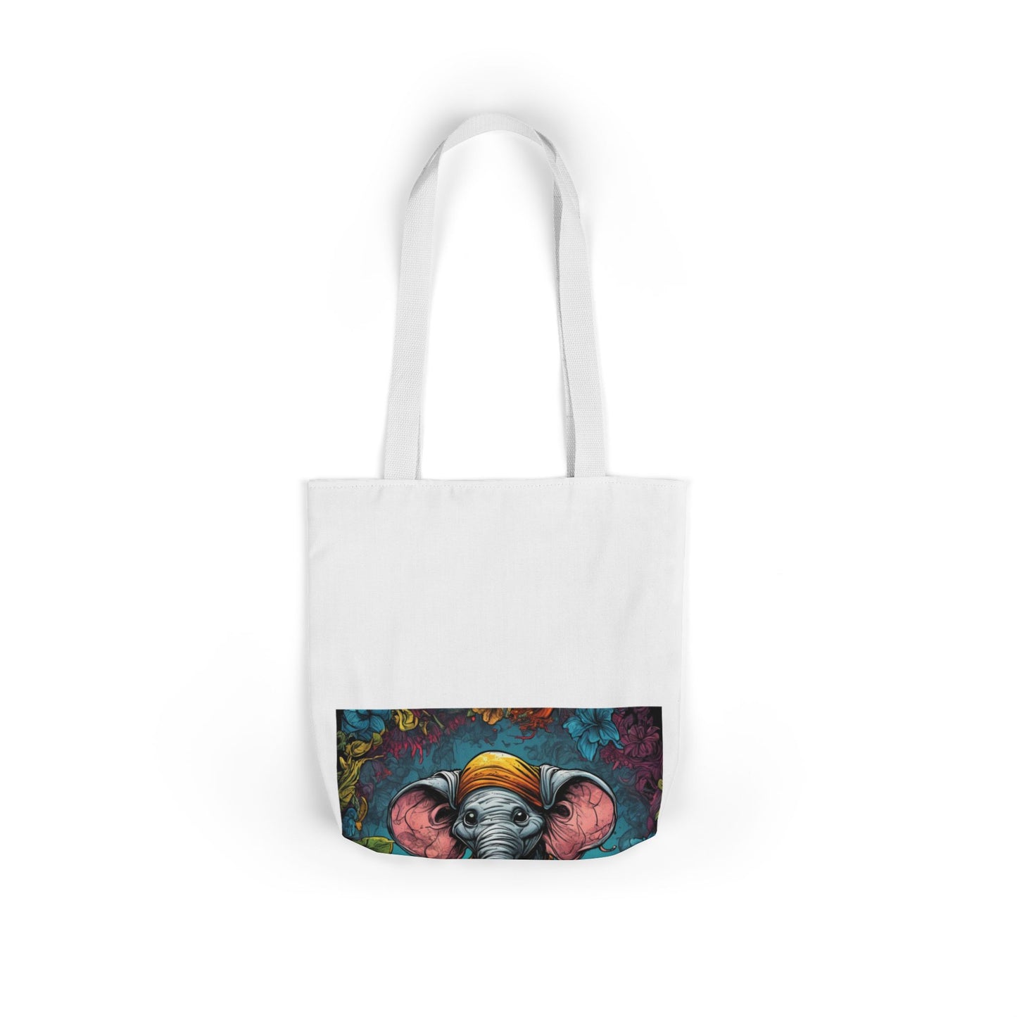 Colorful Storybook Elephant Floral Canvas Tote Bag
