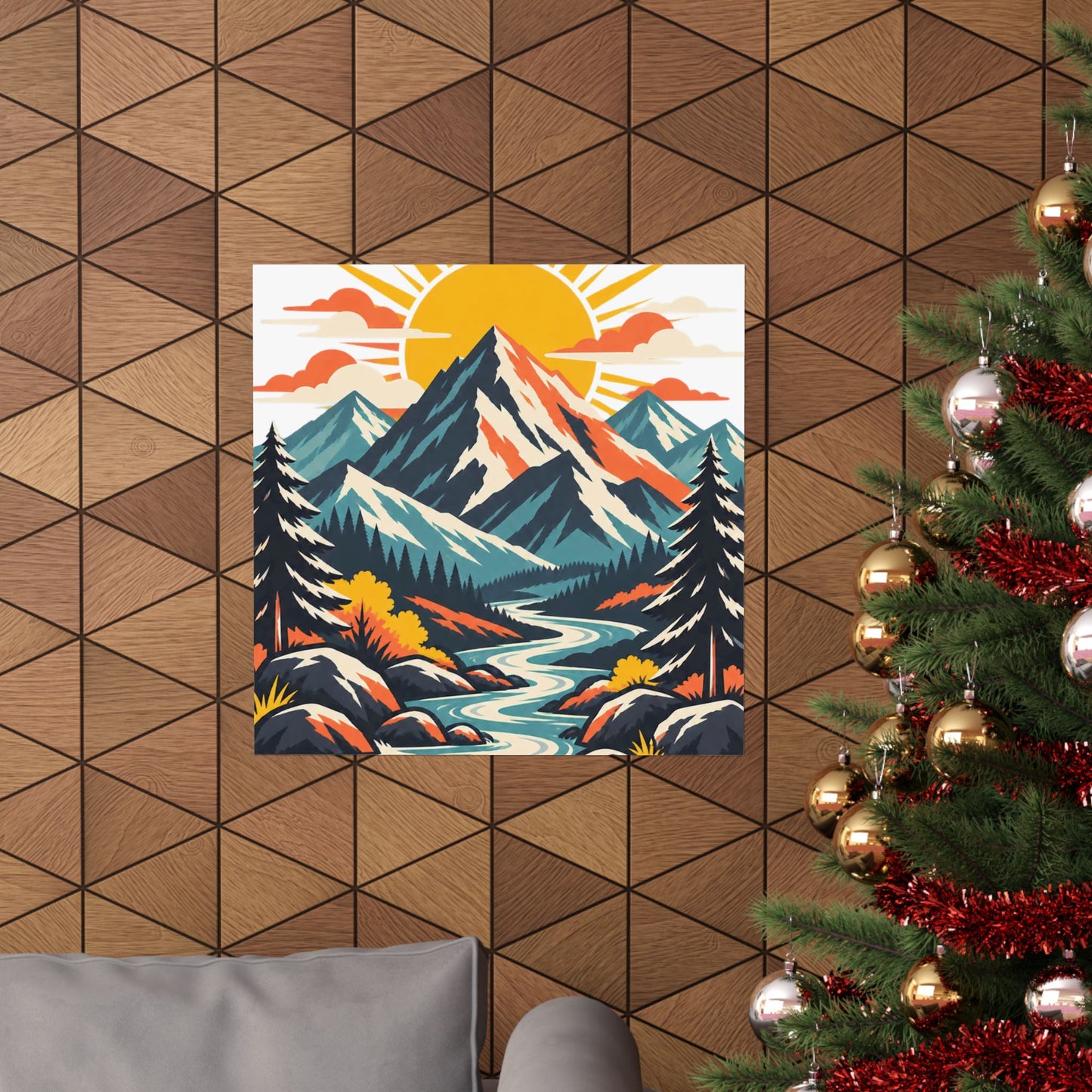 Alpine Sunrise River Mountain Adventure Art Poster