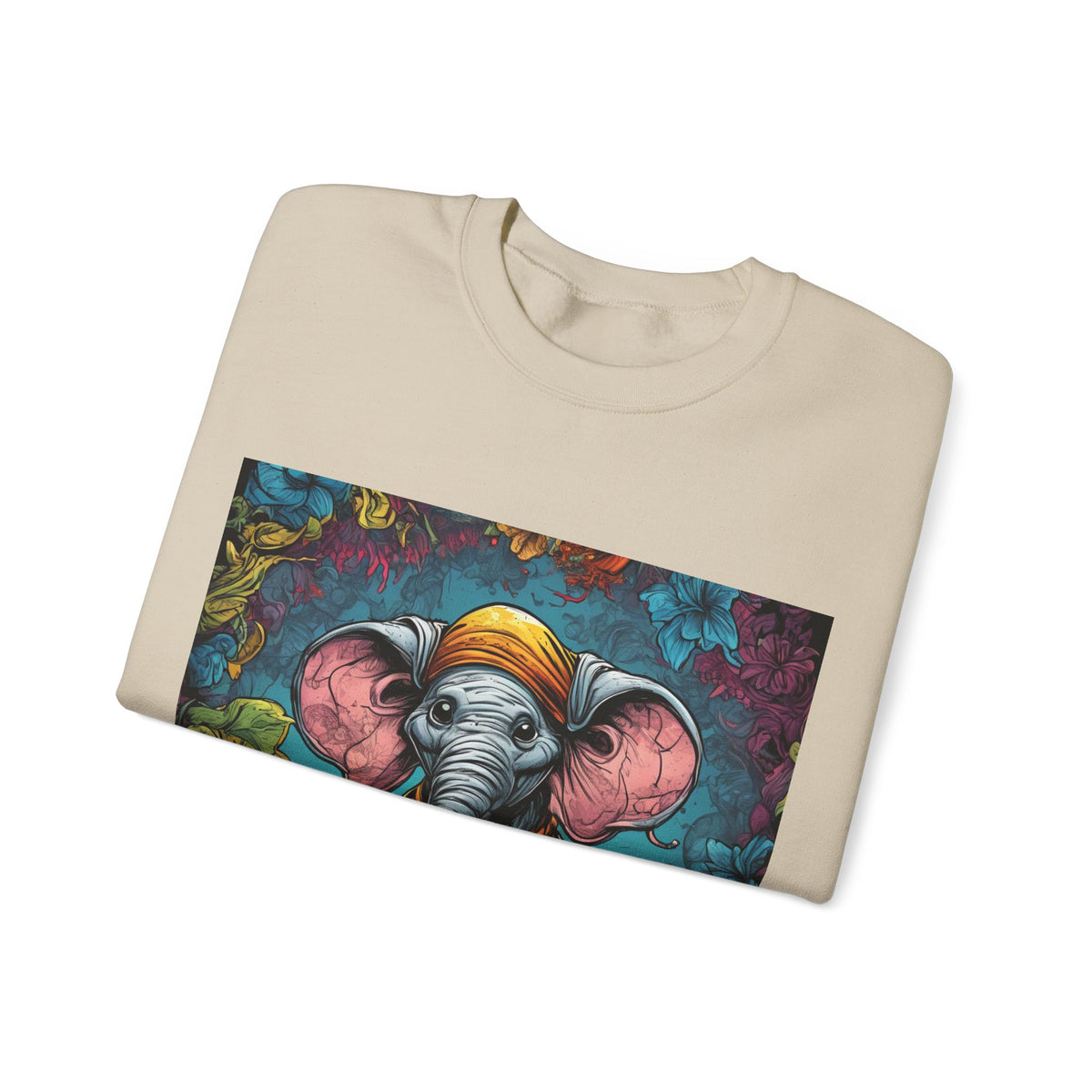 Colorful Storybook Elephant Floral Art Sweatshirt