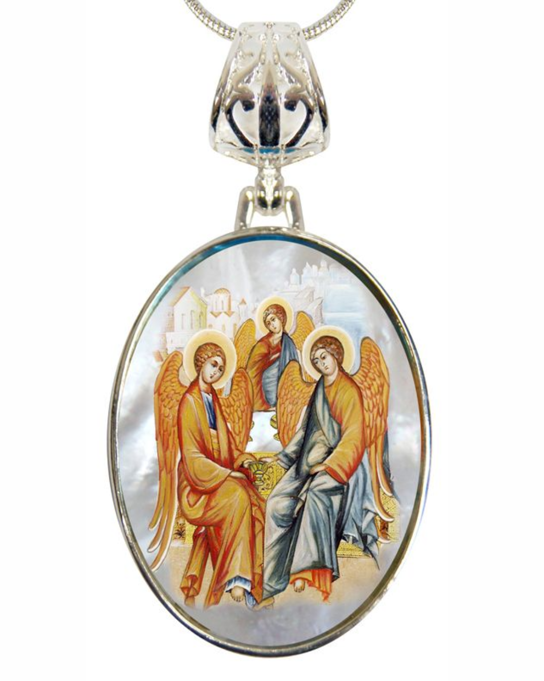 Old Testament Trinity Silver Plated Mother of Pearl Necklace Jewelry - 43015