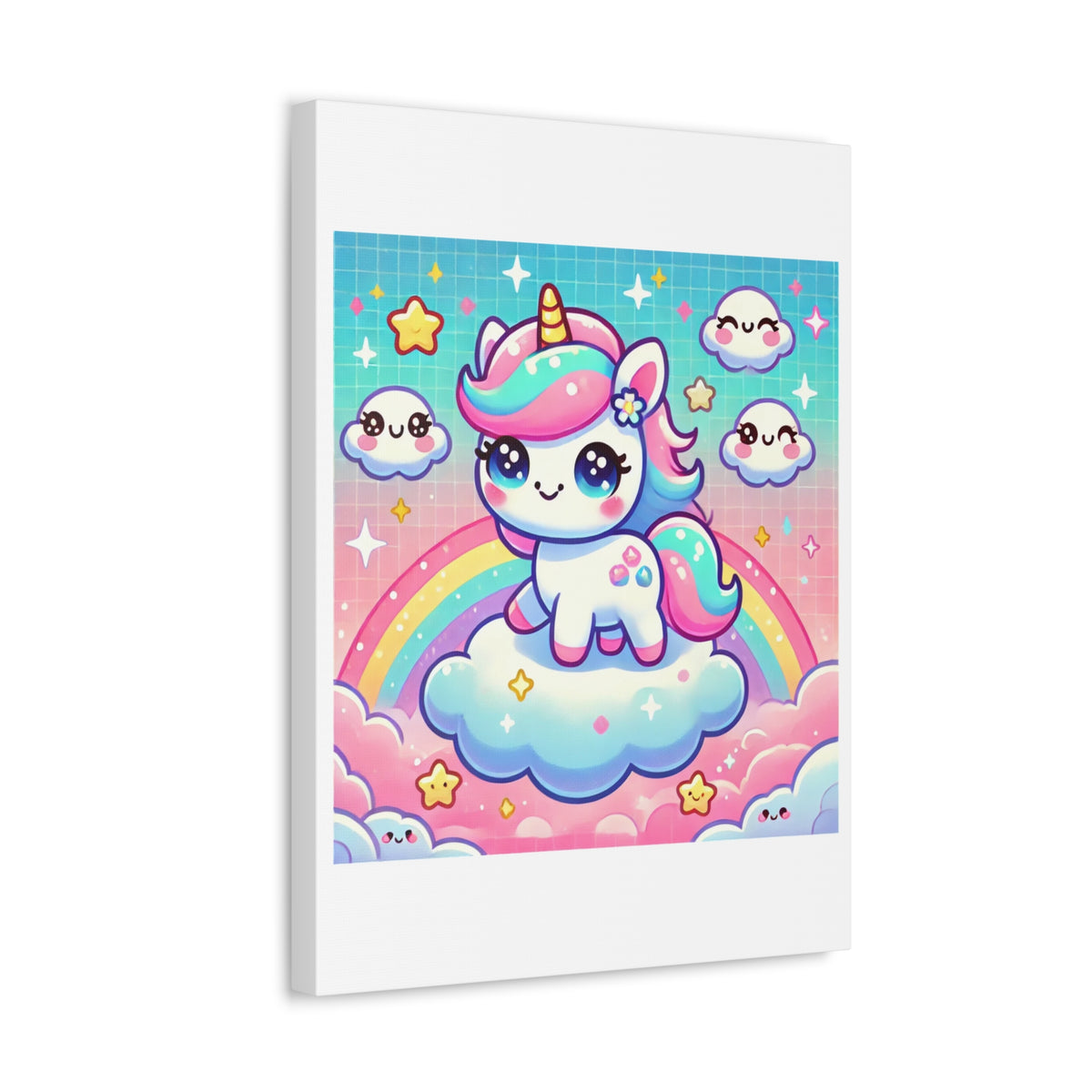 Pastel Rainbow Unicorn Cloud Kawaii Canvas Wall Art