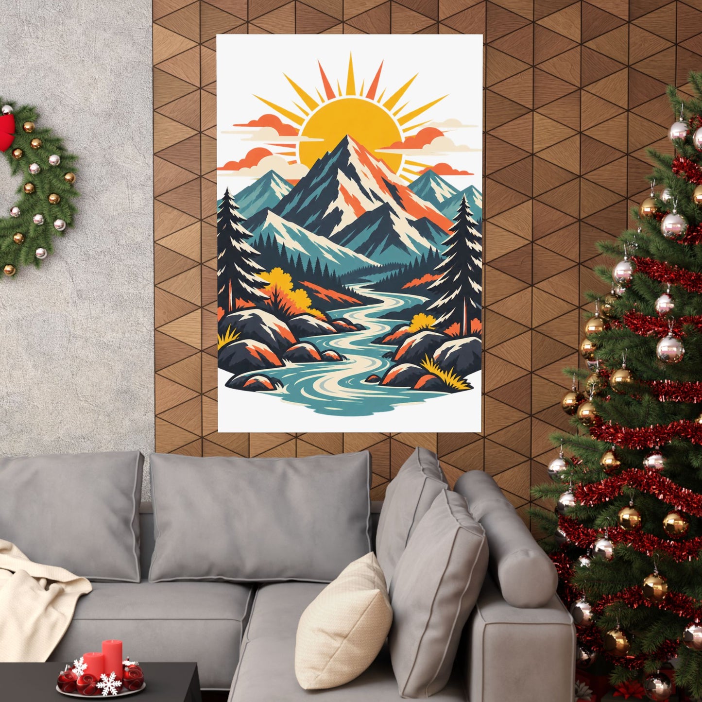 Alpine Sunrise River Mountain Adventure Art Poster