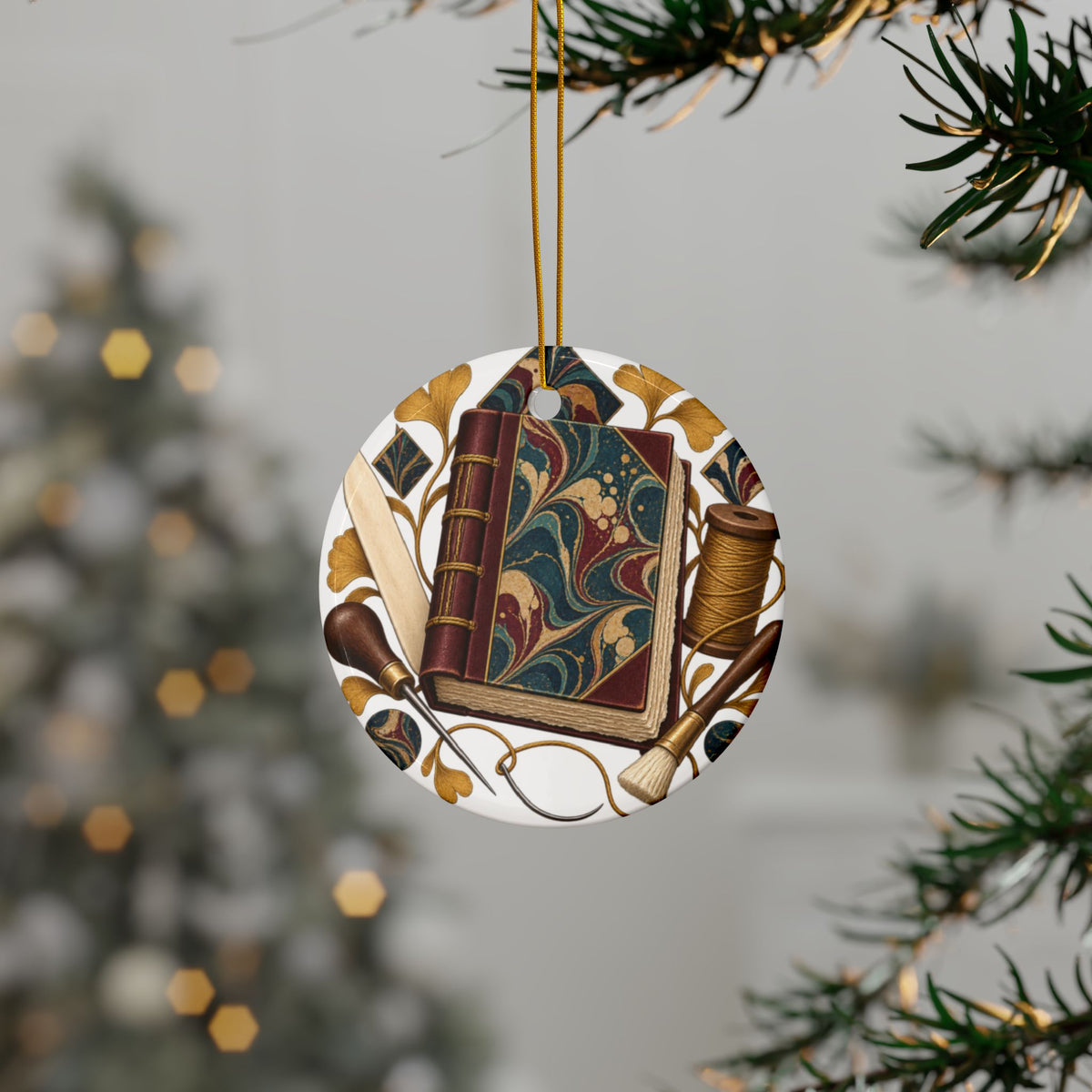 Traditional Marbled Bookbinding Workshop Round Ornament