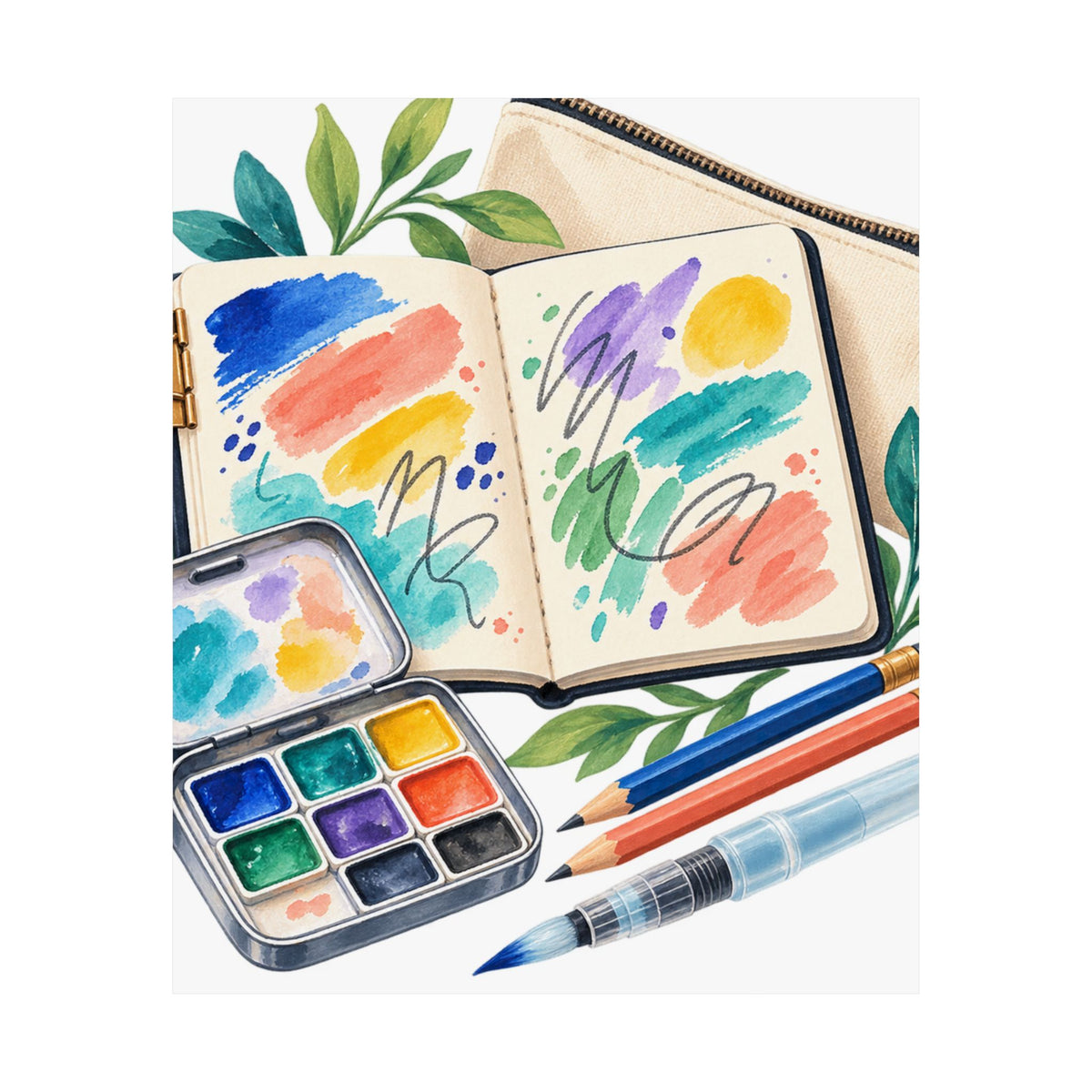 Colorful Urban Sketching Travel Kit Poster
