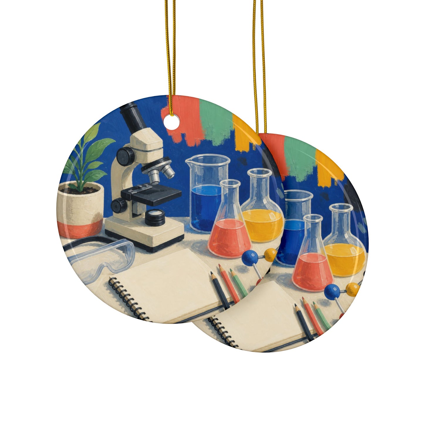 Colorful Science Lab Learning Art Ceramic Ornament, Holiday Keepsake and Gift