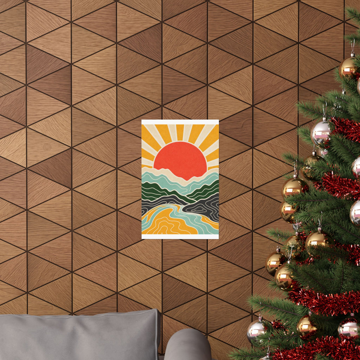 Topographic Sunrise Mid Century Mountain Art Poster