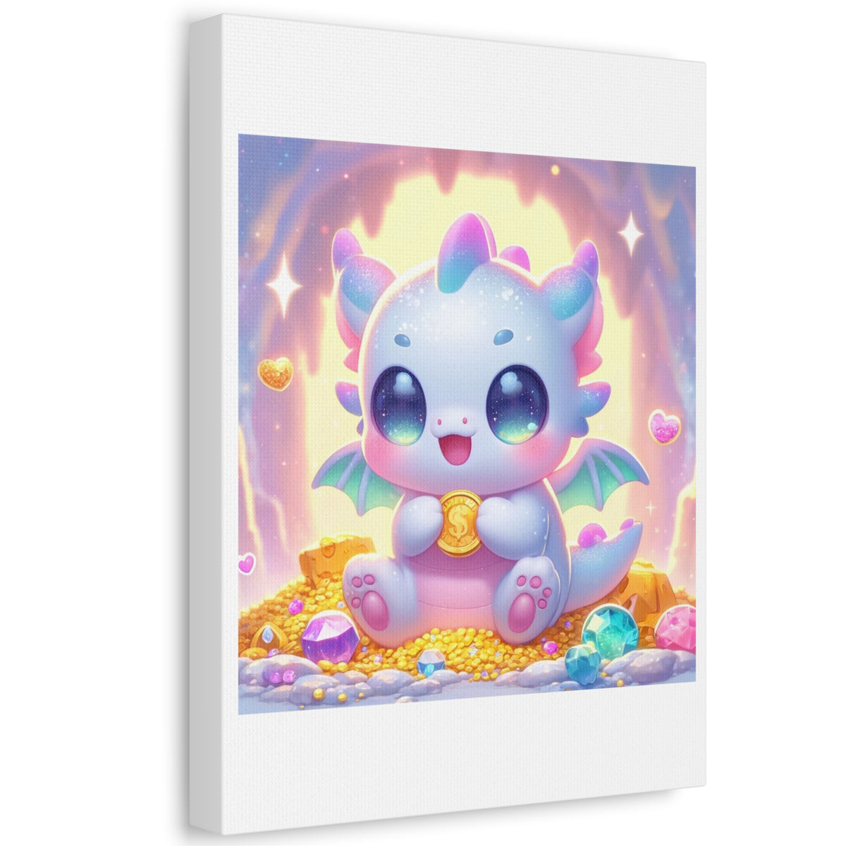 Pastel Treasure Dragon Kawaii Fantasy Canvas Wall Art