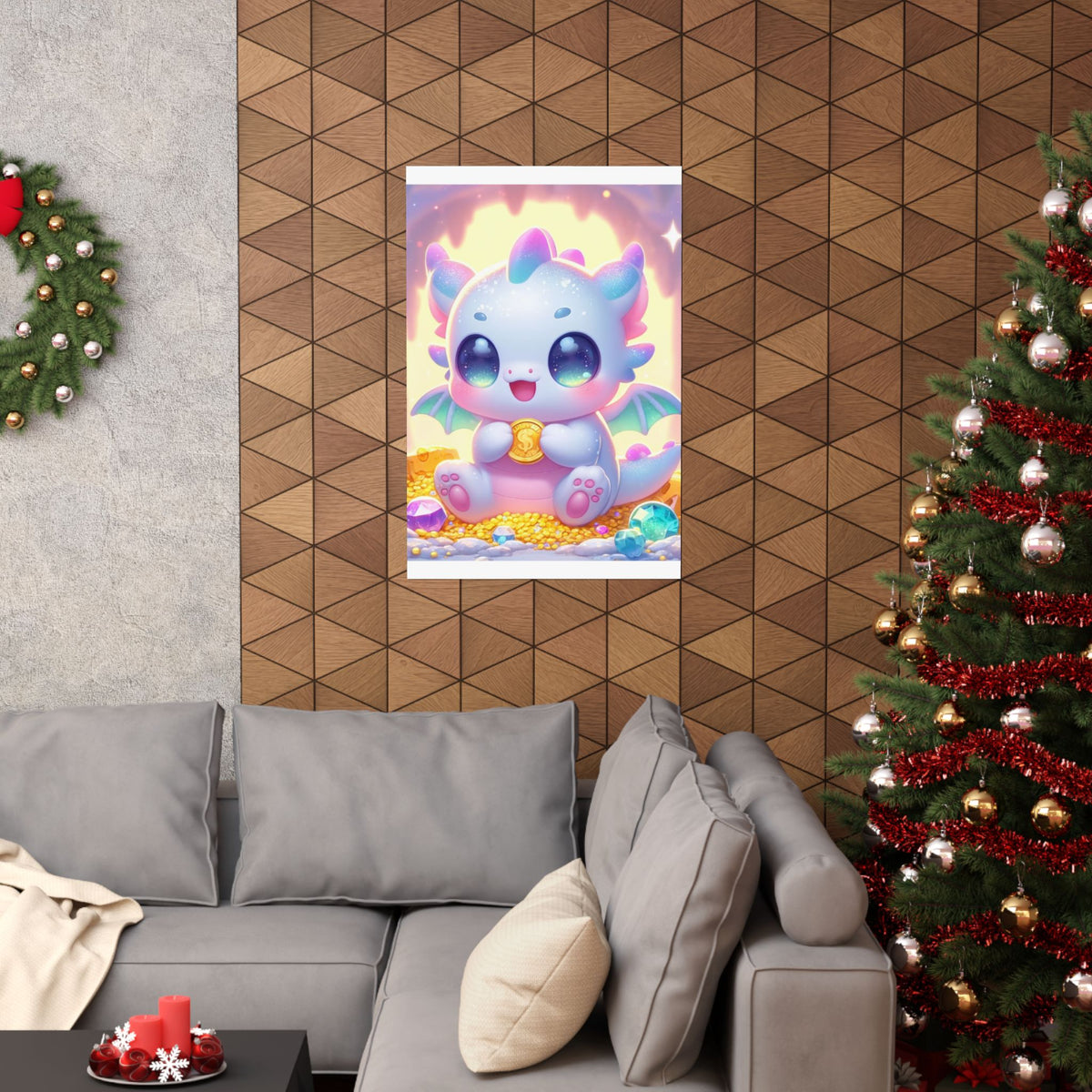 Pastel Treasure Dragon Kawaii Fantasy Wall Art Poster