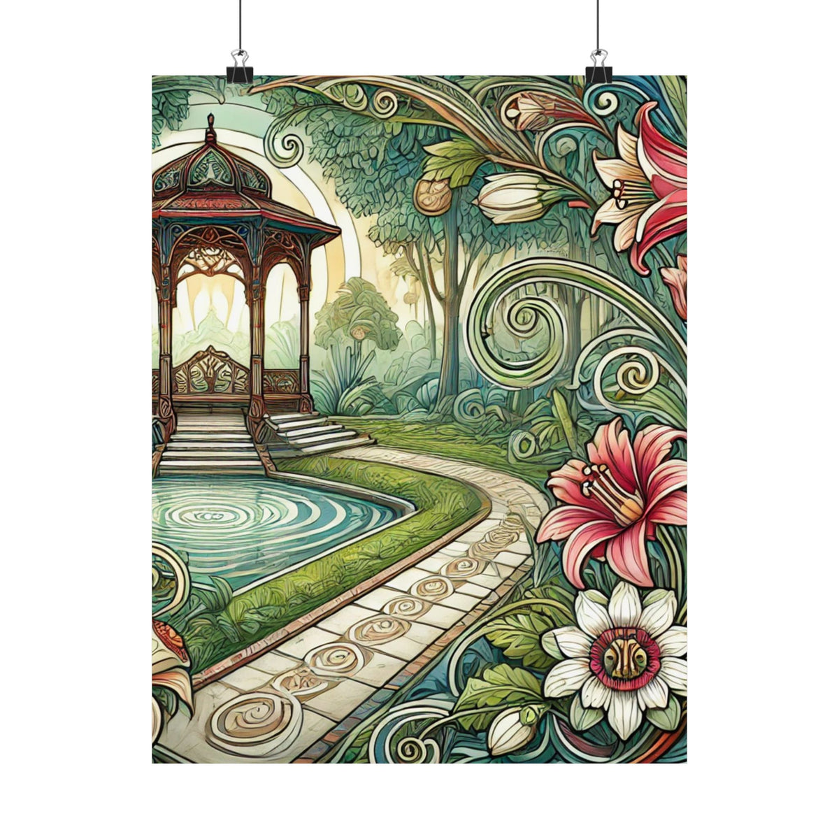 Botanical Gazebo Garden Art Nouveau Wall Art Poster
