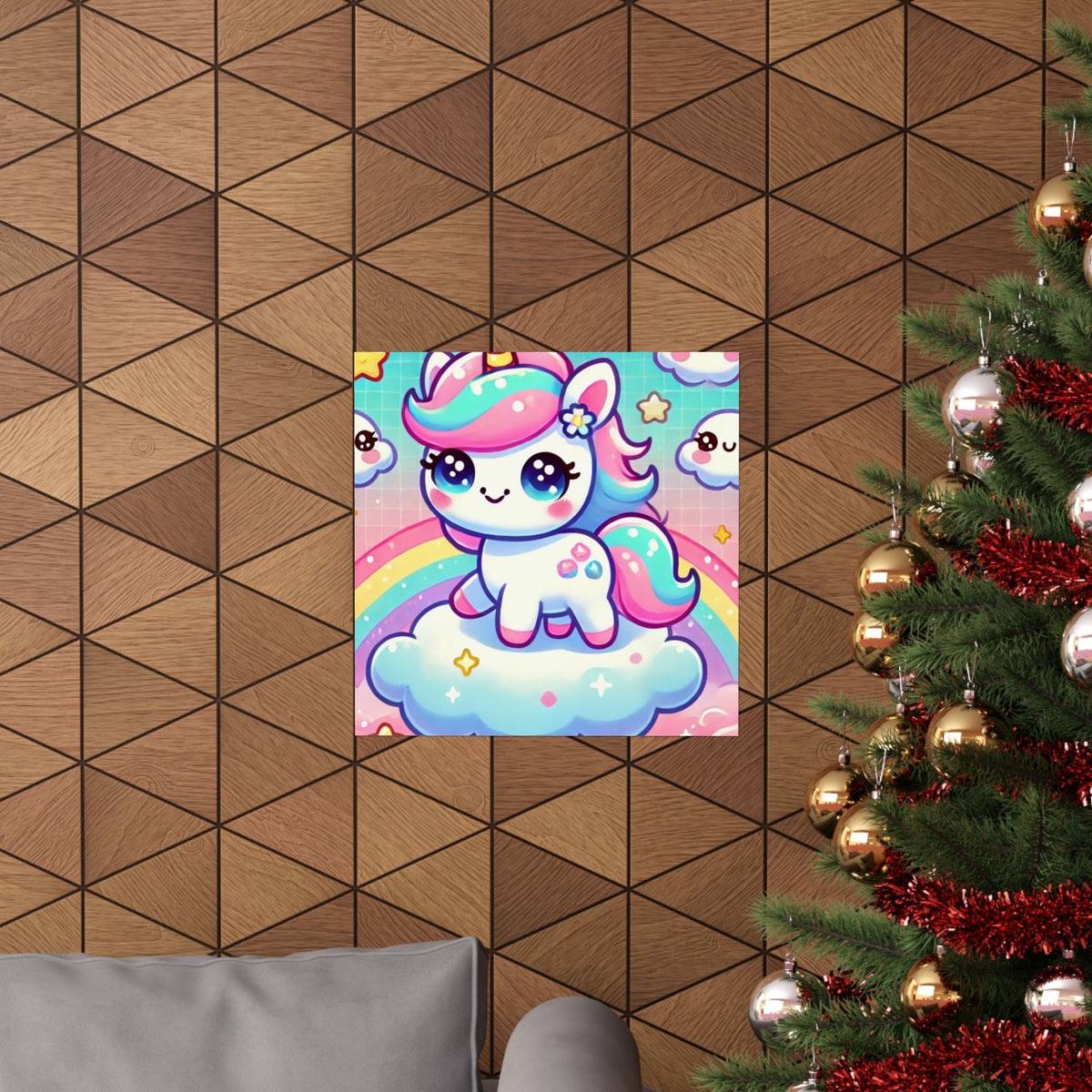 Pastel Rainbow Unicorn Cloud Kawaii Wall Art Poster