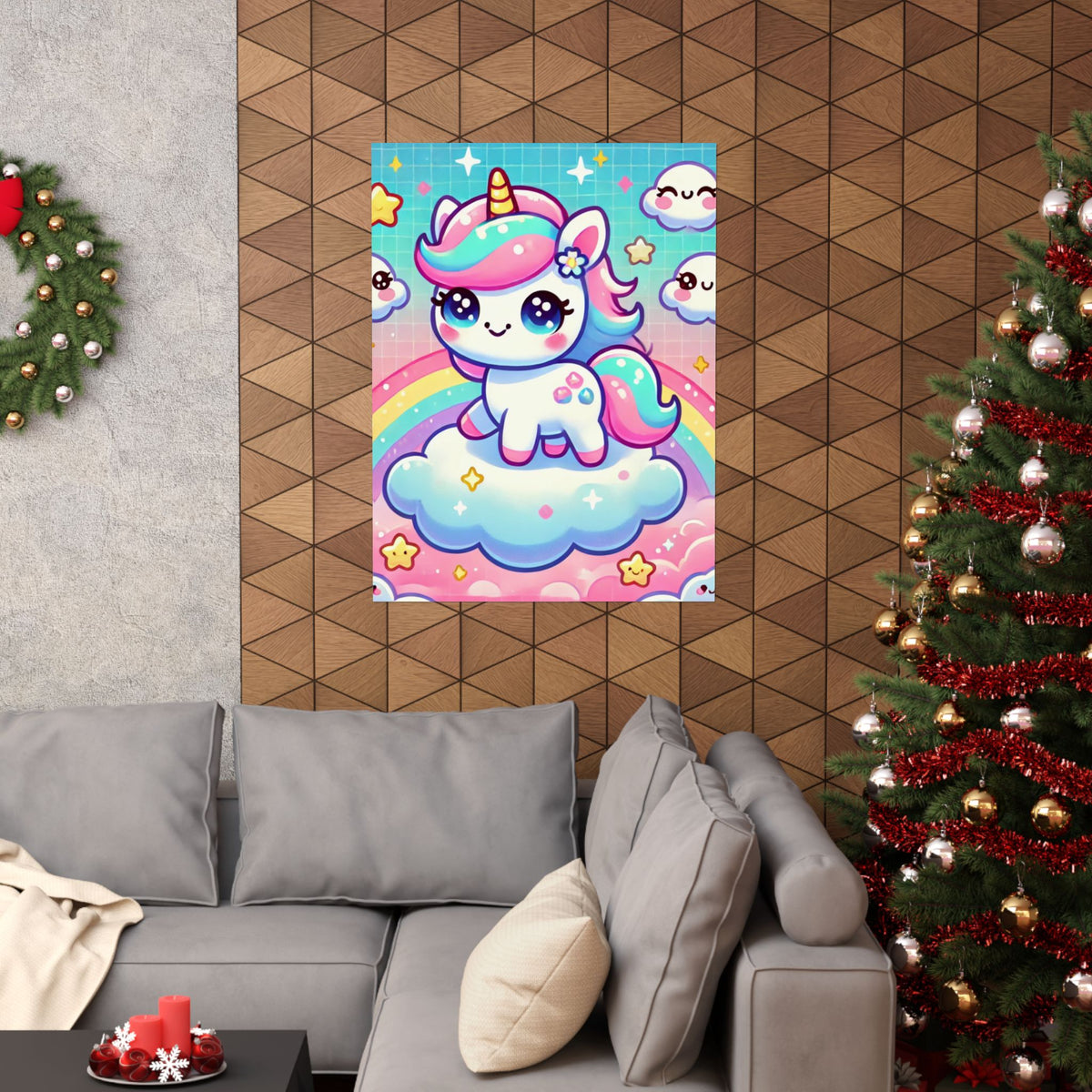 Pastel Rainbow Unicorn Cloud Kawaii Wall Art Poster
