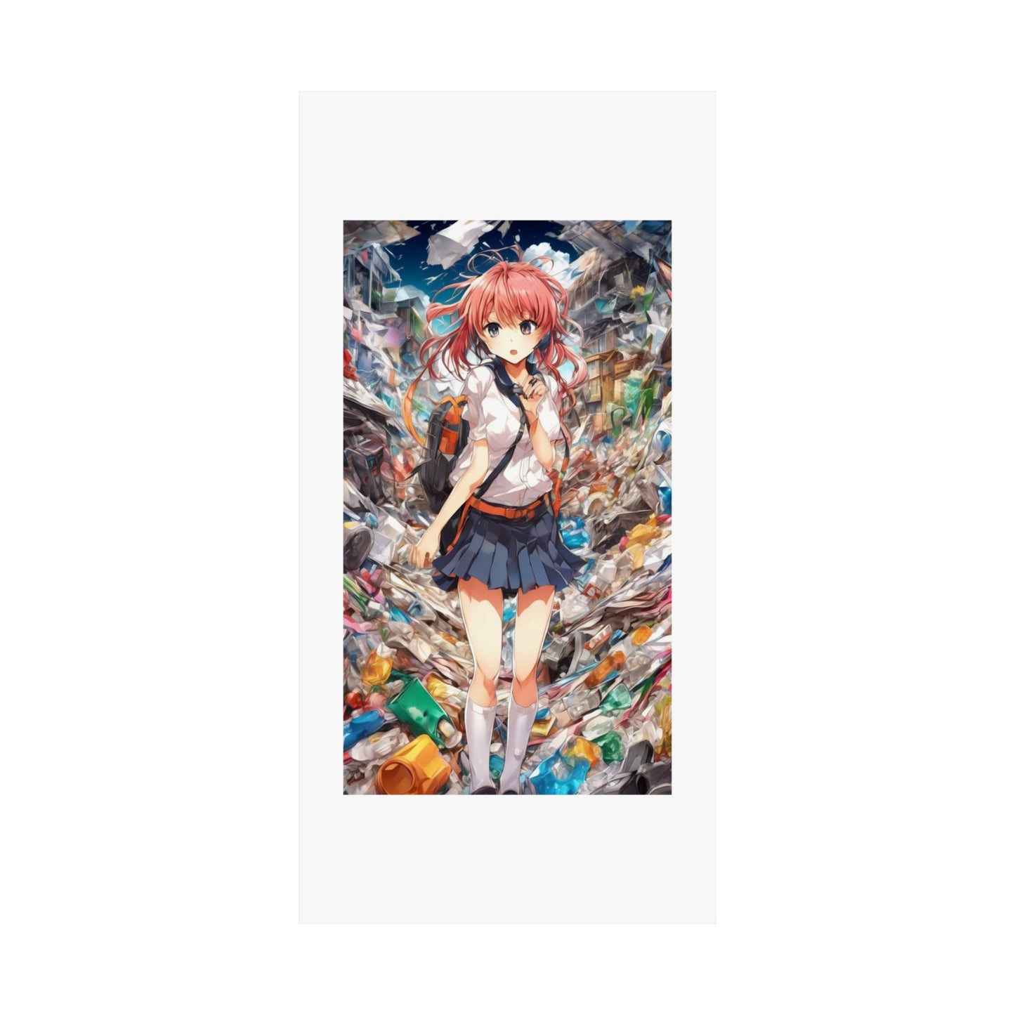 Recycling Day Anime Schoolgirl Eco Street Art Poster