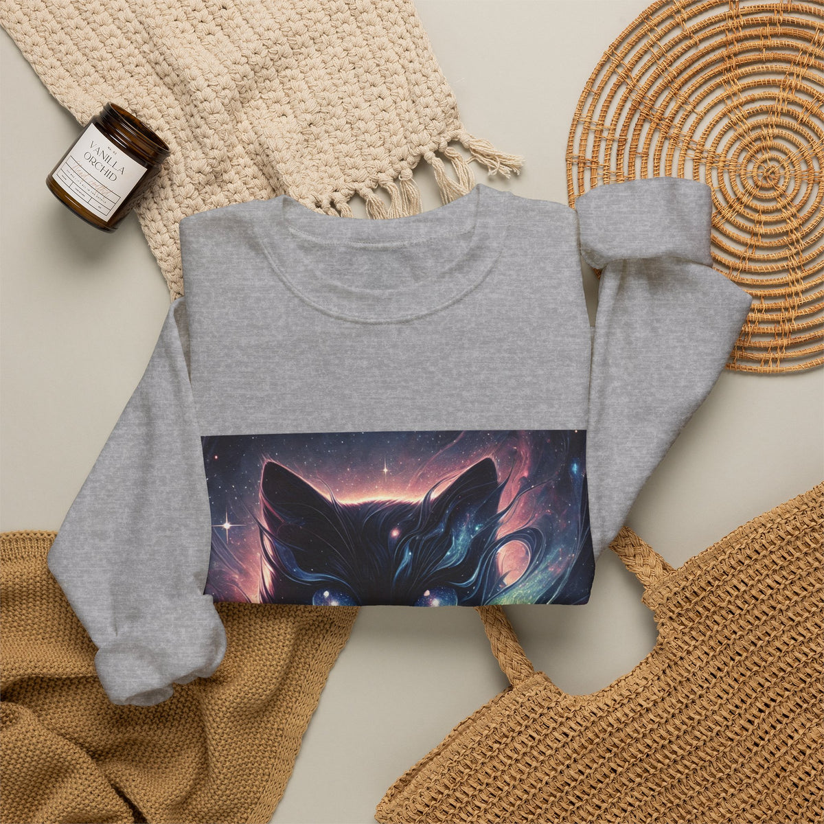Cosmic Black Cat Galaxy Celestial Sweatshirt