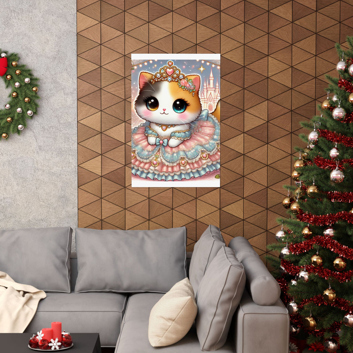 Pastel Princess Calico Cat Fantasy Wall Art Poster