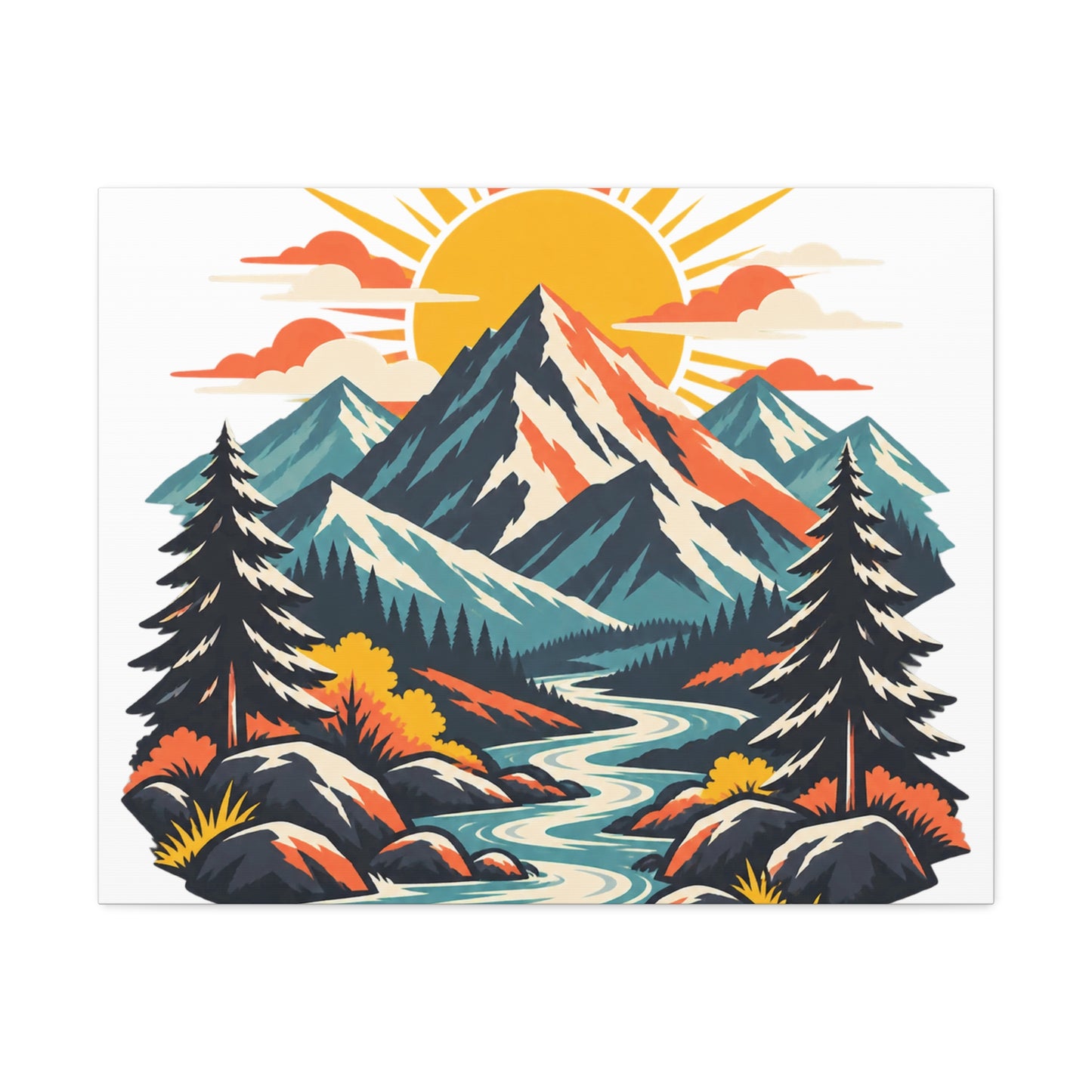 Alpine Sunrise River Mountain Adventure Canvas Wall Art