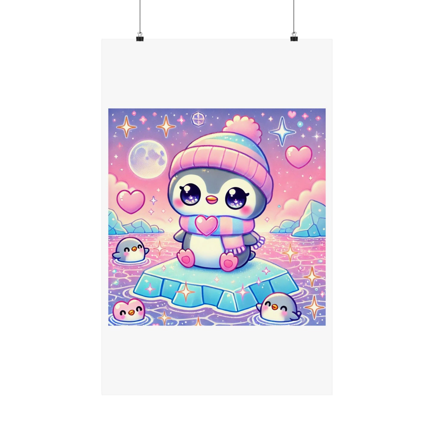 Cute Winter Penguin Ice Floe Kawaii Art Poster