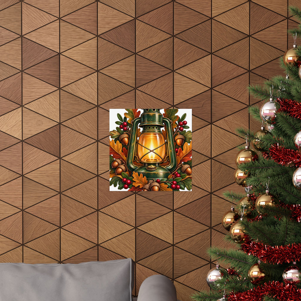 Autumn Oak Lantern and Acorns Poster