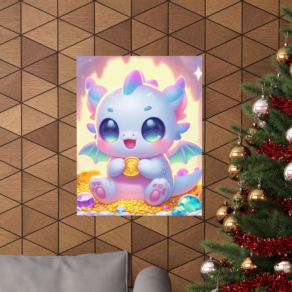 Pastel Treasure Dragon Kawaii Fantasy Wall Art Poster