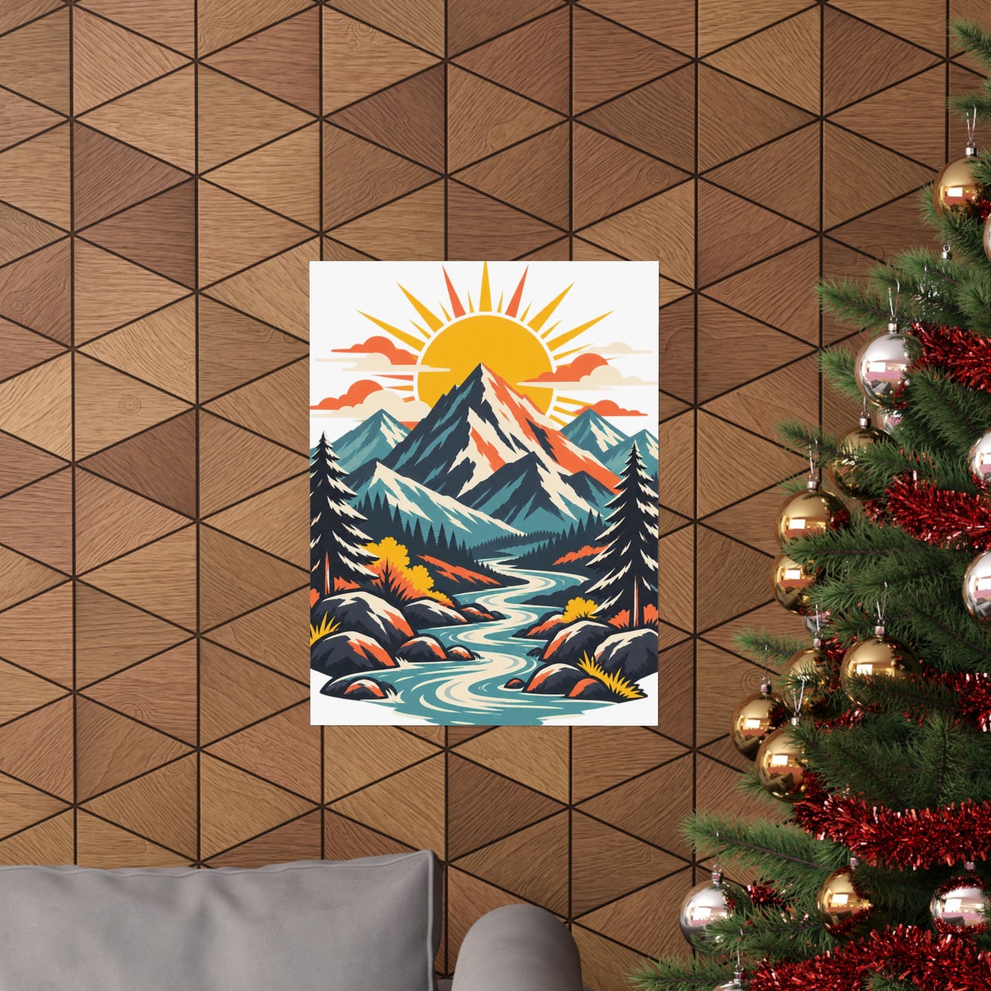 Alpine Sunrise River Mountain Adventure Art Poster