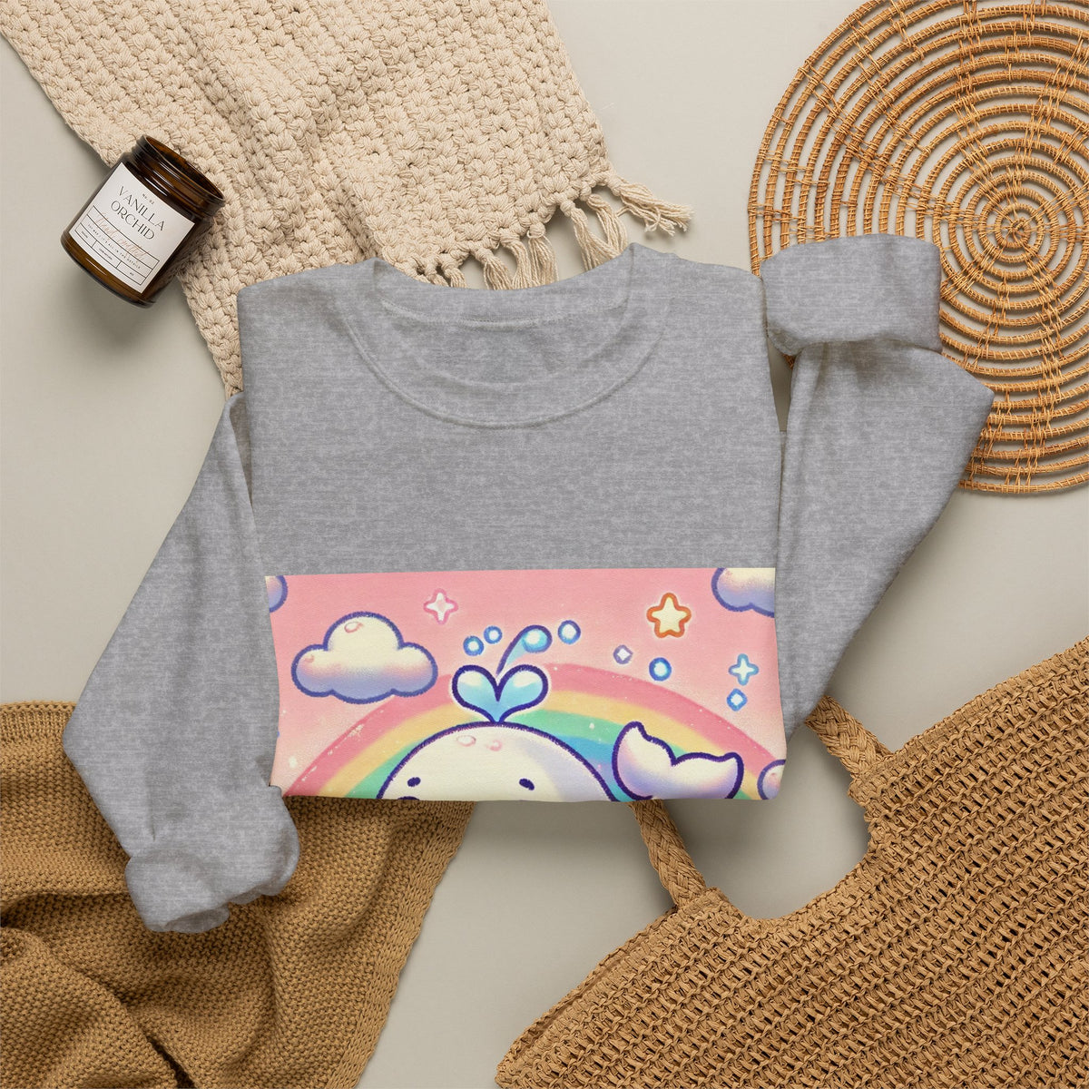Kawaii Rainbow Whale Pastel Cloud Sweatshirt