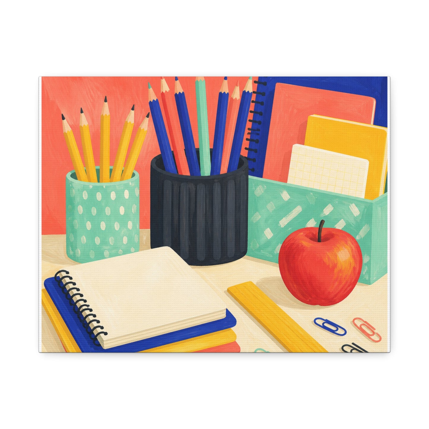 Colorful Teacher Desk Supplies Art Canvas Art