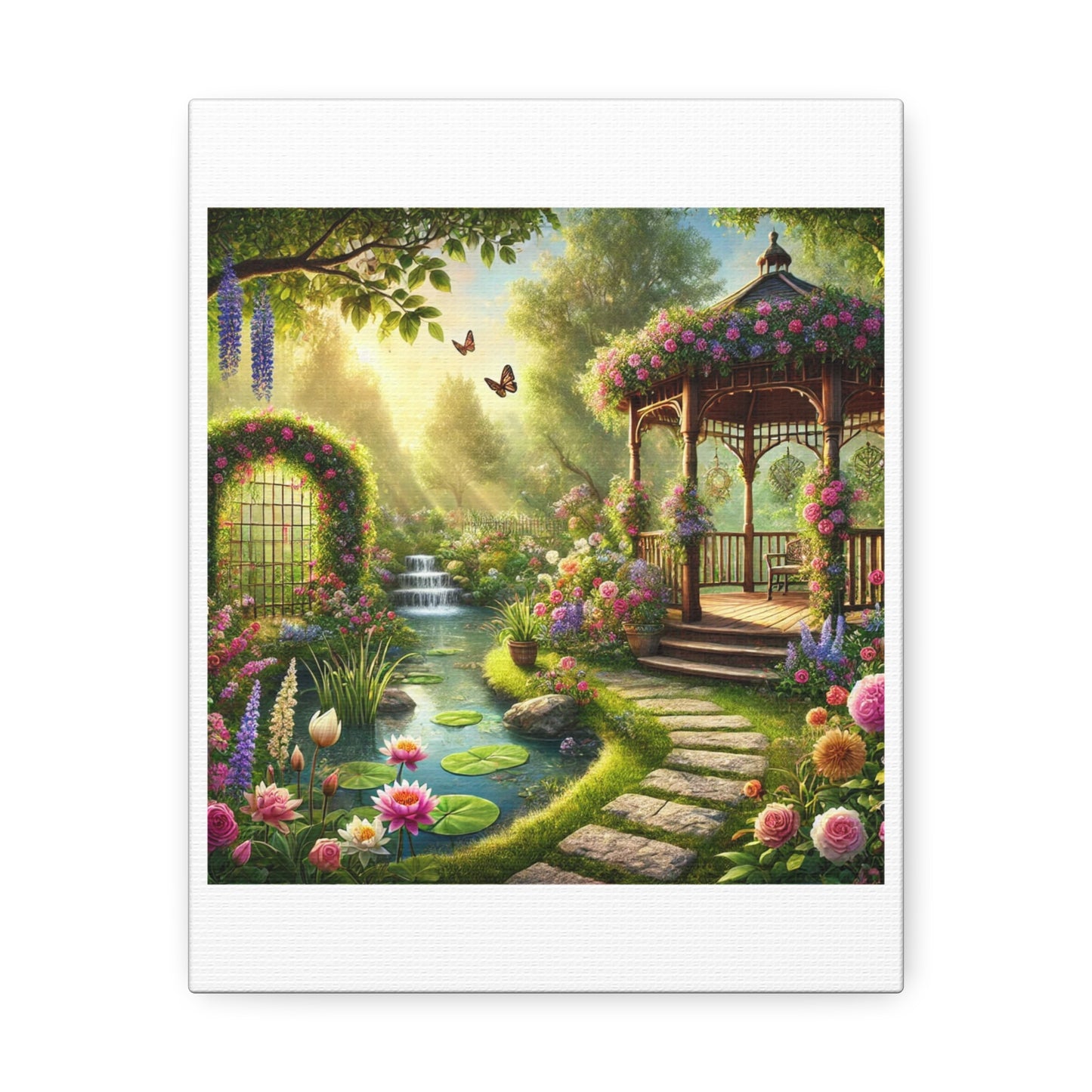 Sunlit Rose Gazebo Cottage Garden Canvas Wall Art