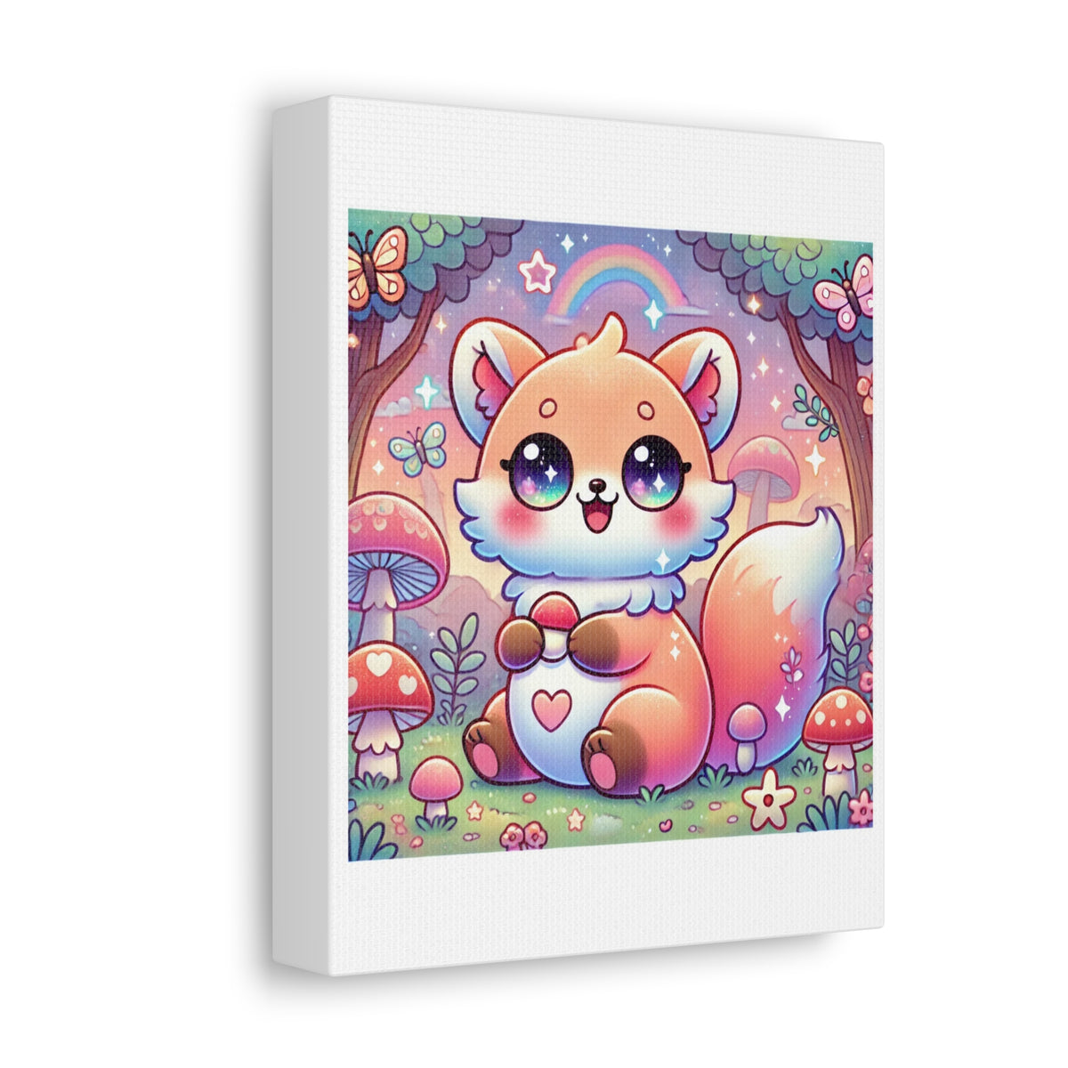 Pastel Woodland Fox Mushroom Kawaii Canvas Wall Art