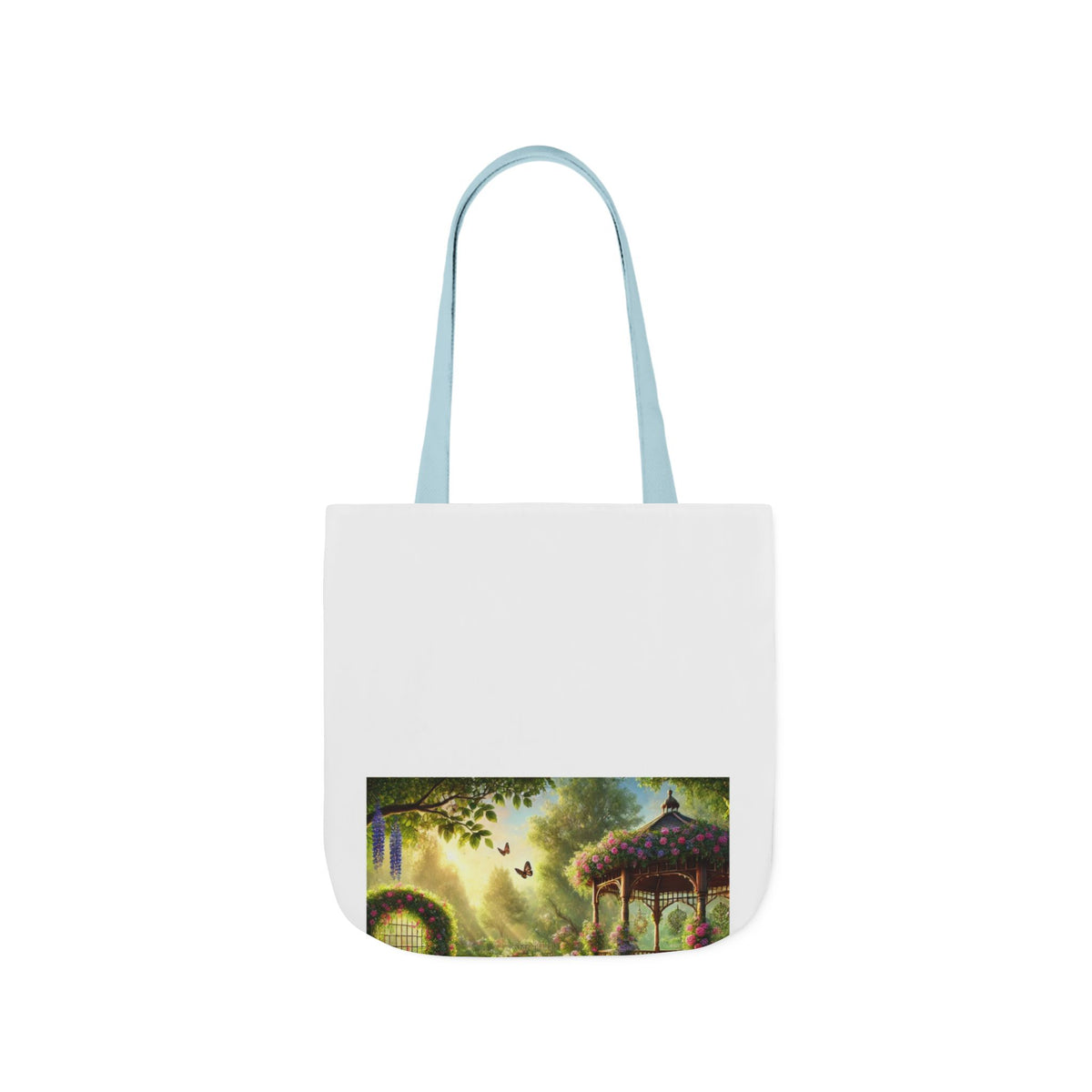 Sunlit Rose Gazebo Cottage Garden Canvas Tote Bag