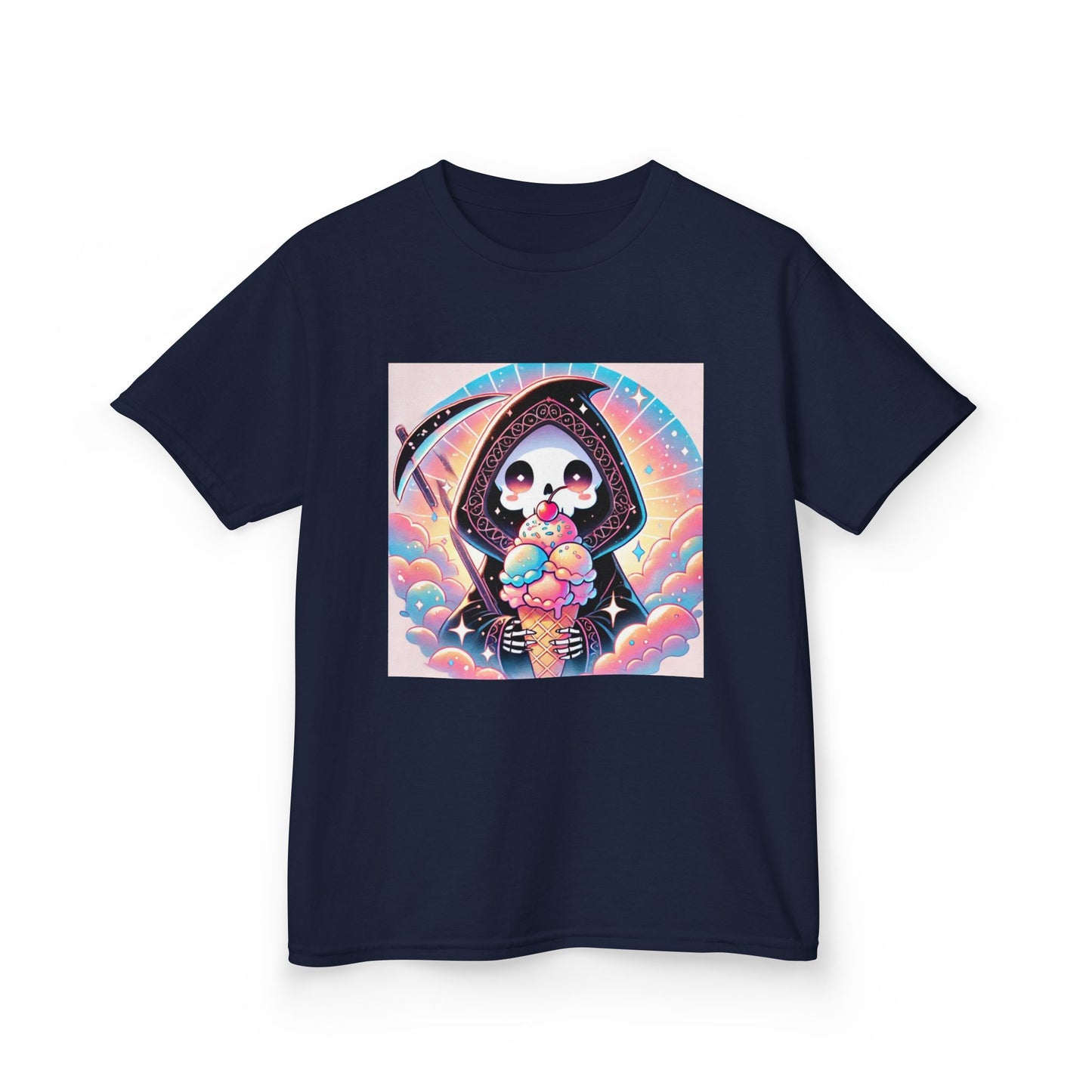 Grim Reaper Ice Cream Kawaii Anime Kids Short Sleeve Tee - Cute & Stylish Graphic T-Shirt - Fun Gift for Boys Girls!