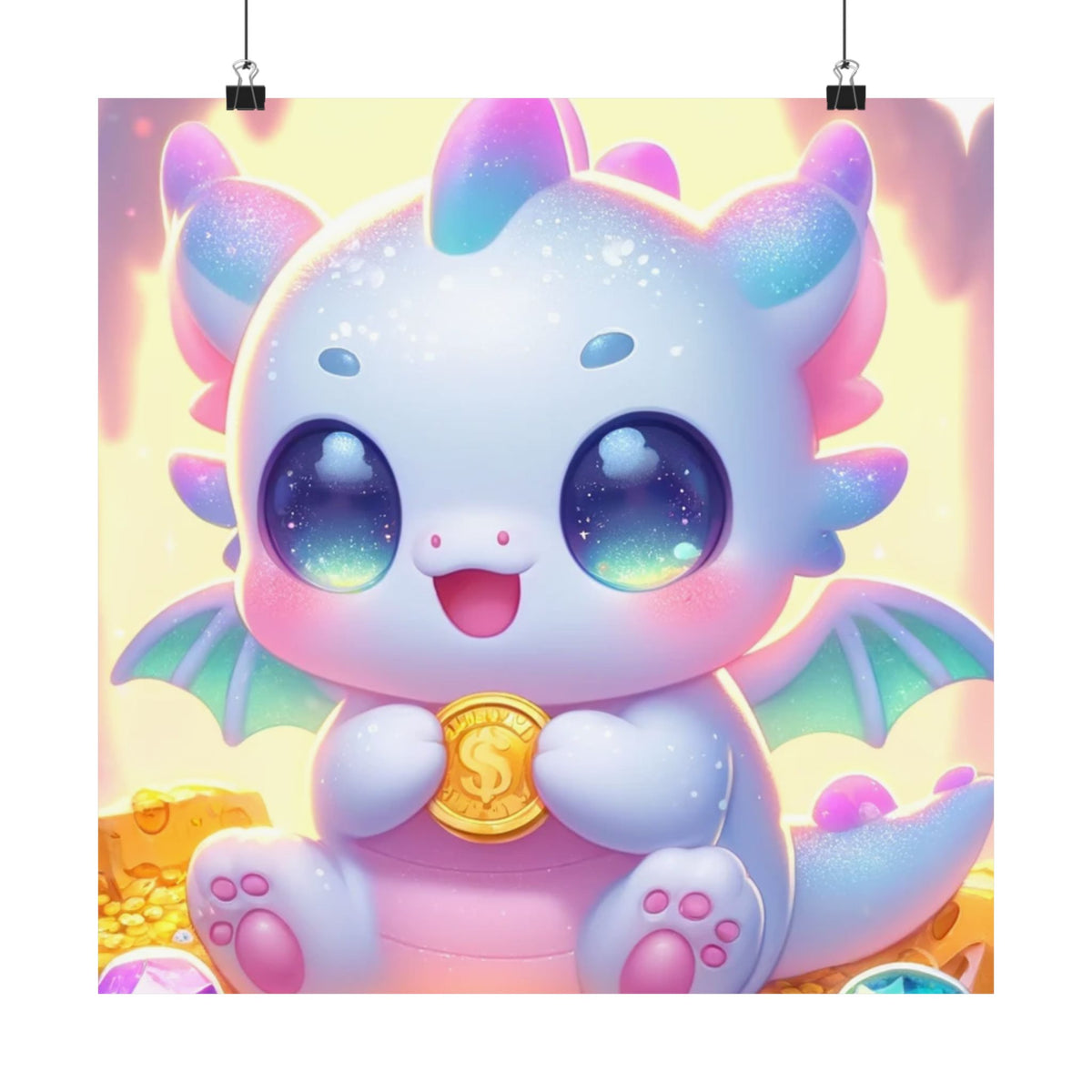 Pastel Treasure Dragon Kawaii Fantasy Wall Art Poster