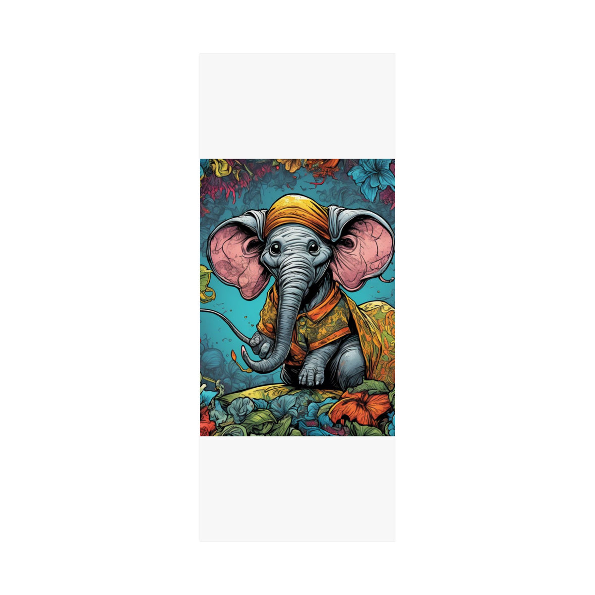Colorful Storybook Elephant Floral Garden Wall Art Poster