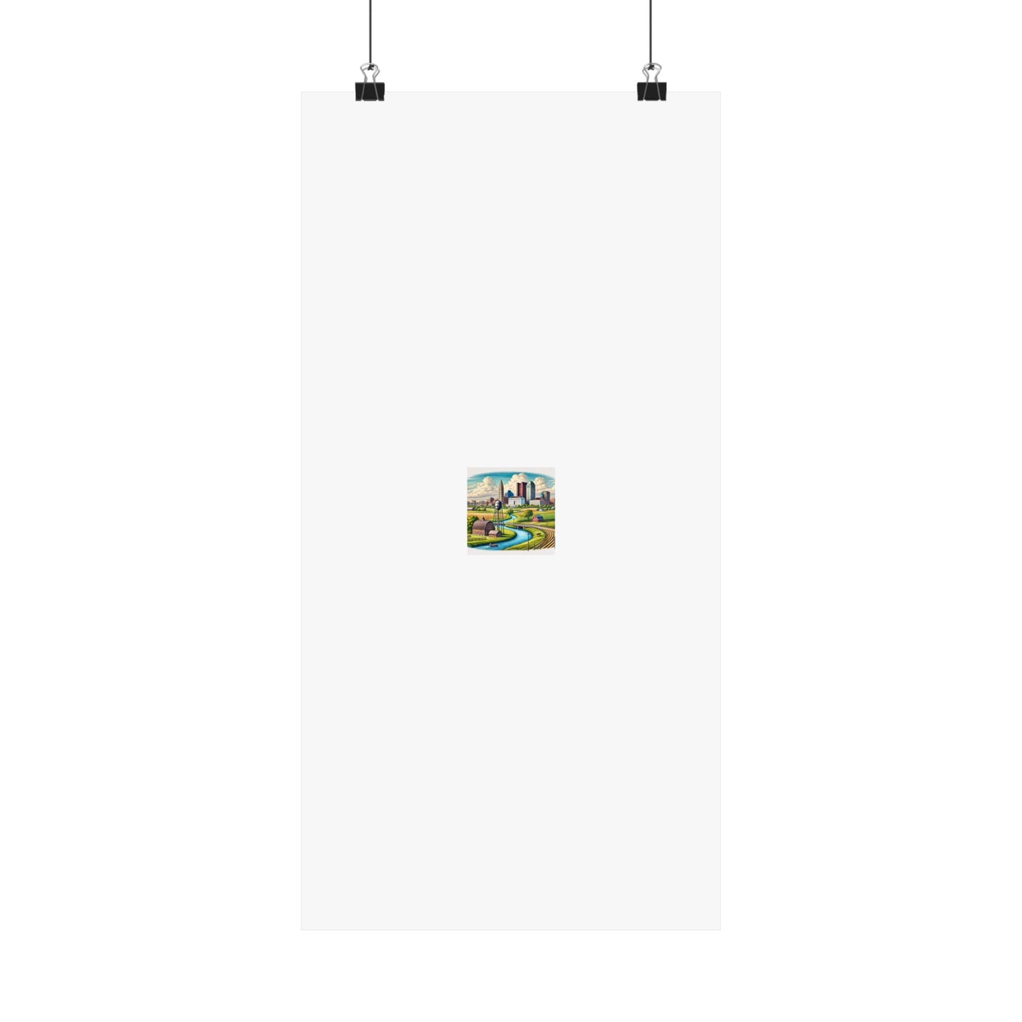 Rural River City Skyline Hometown Landscape Poster Art