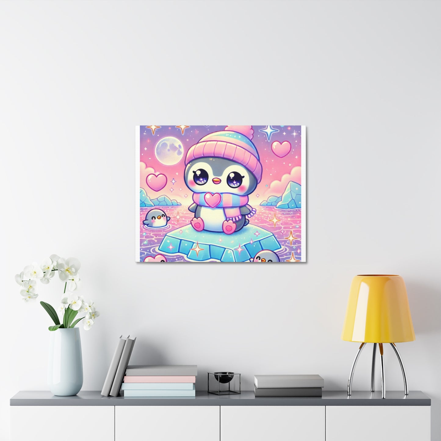 Cute Winter Penguin Ice Floe Kawaii Art Canvas