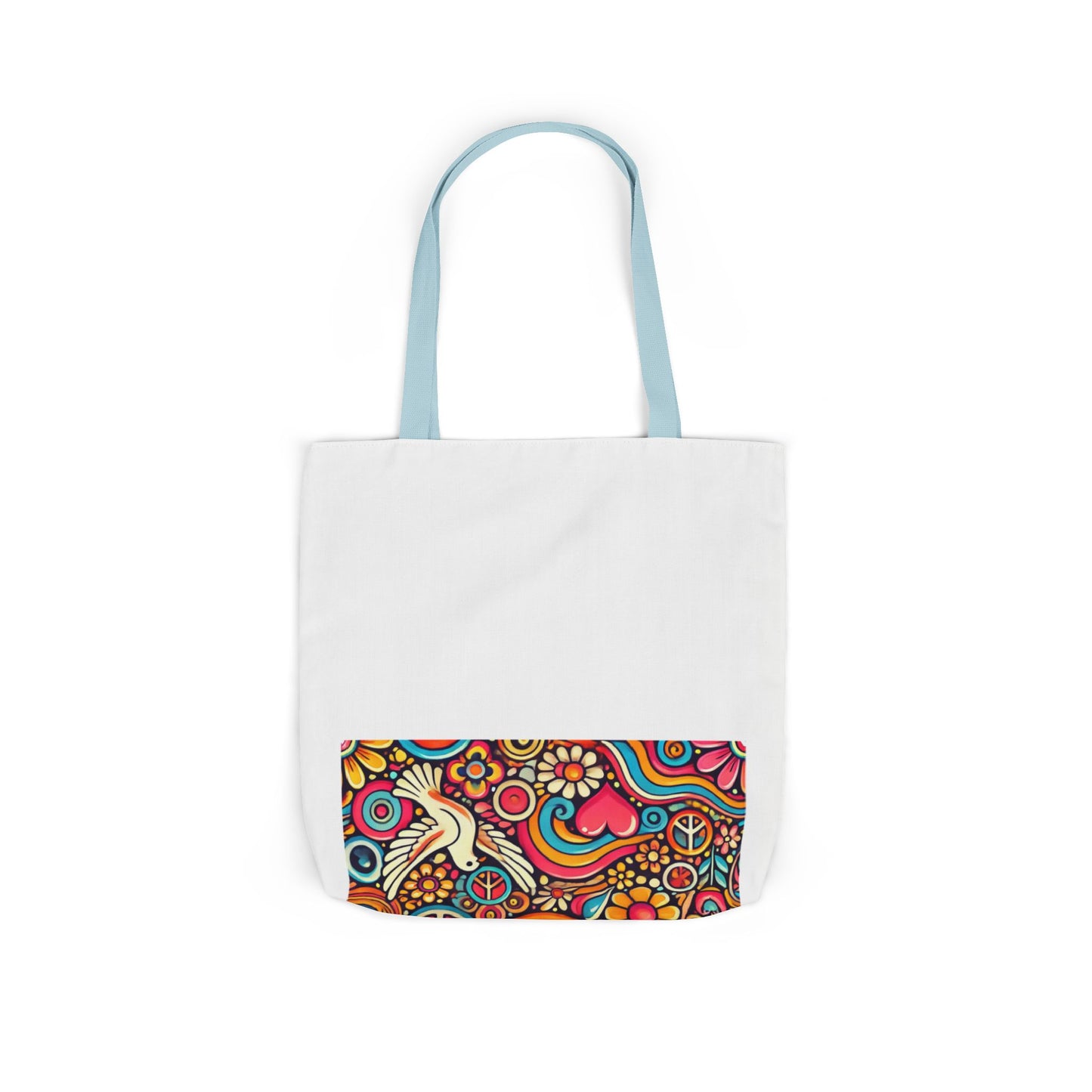 Colorful Peace Floral Pattern Canvas Tote Bag