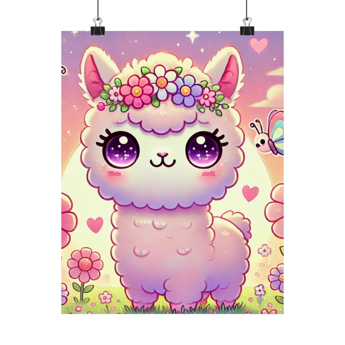 Pastel Floral Alpaca Garden Kawaii Wall Art Poster